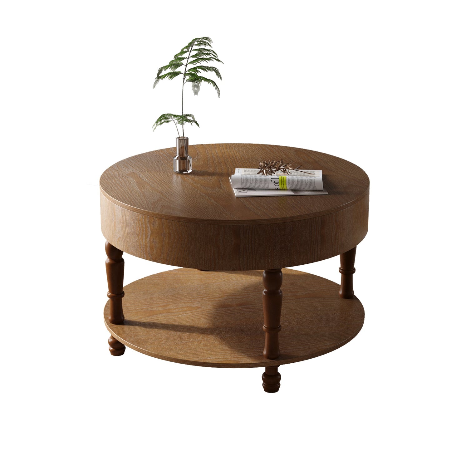 Coffee Table with Dual Storage for Living Room, 31.5' Modern Round Coffee Table with Storage and Hidden Compartment, Adjustable Leveling Feet, Easy Assembly (Walnut)