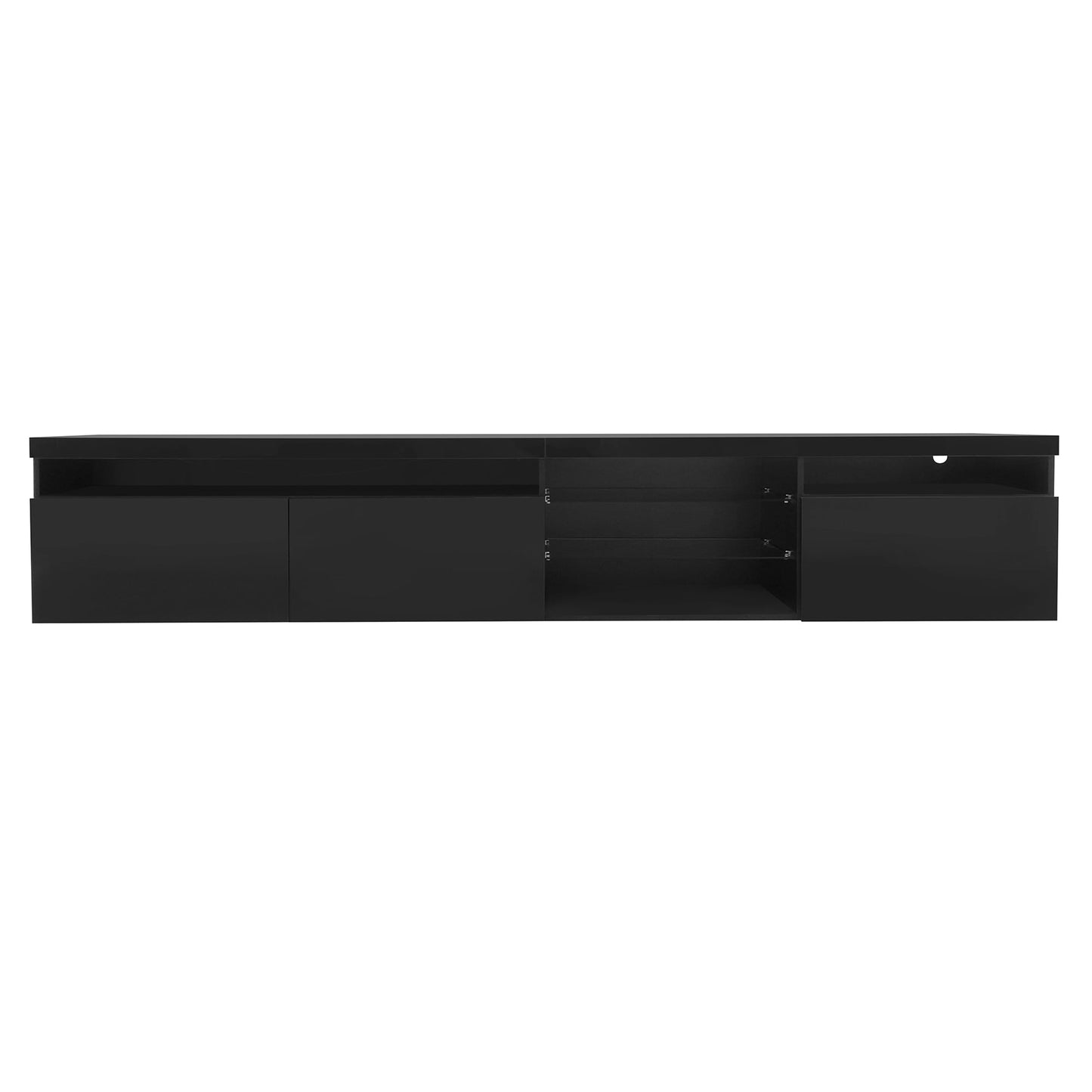 ON-TREND Unique Design TV Stand with 2 Glass Shelves, Ample Storage Space Media Console for TVs Up to 105', Versatile TV Cabinet with LED Color Changing Lights for Living Room, Black