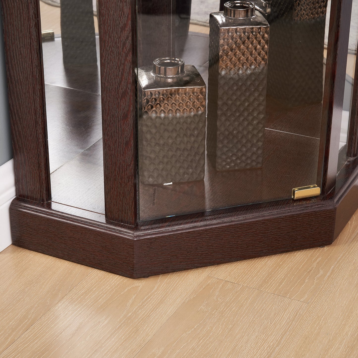 Lighted Corner Curio Cabinet - Elegant Glass Display Case for Living Room & Bar Storage - Perfect for Antique Collections & Wine - Includes Built-in Lighting - Dark Cherry