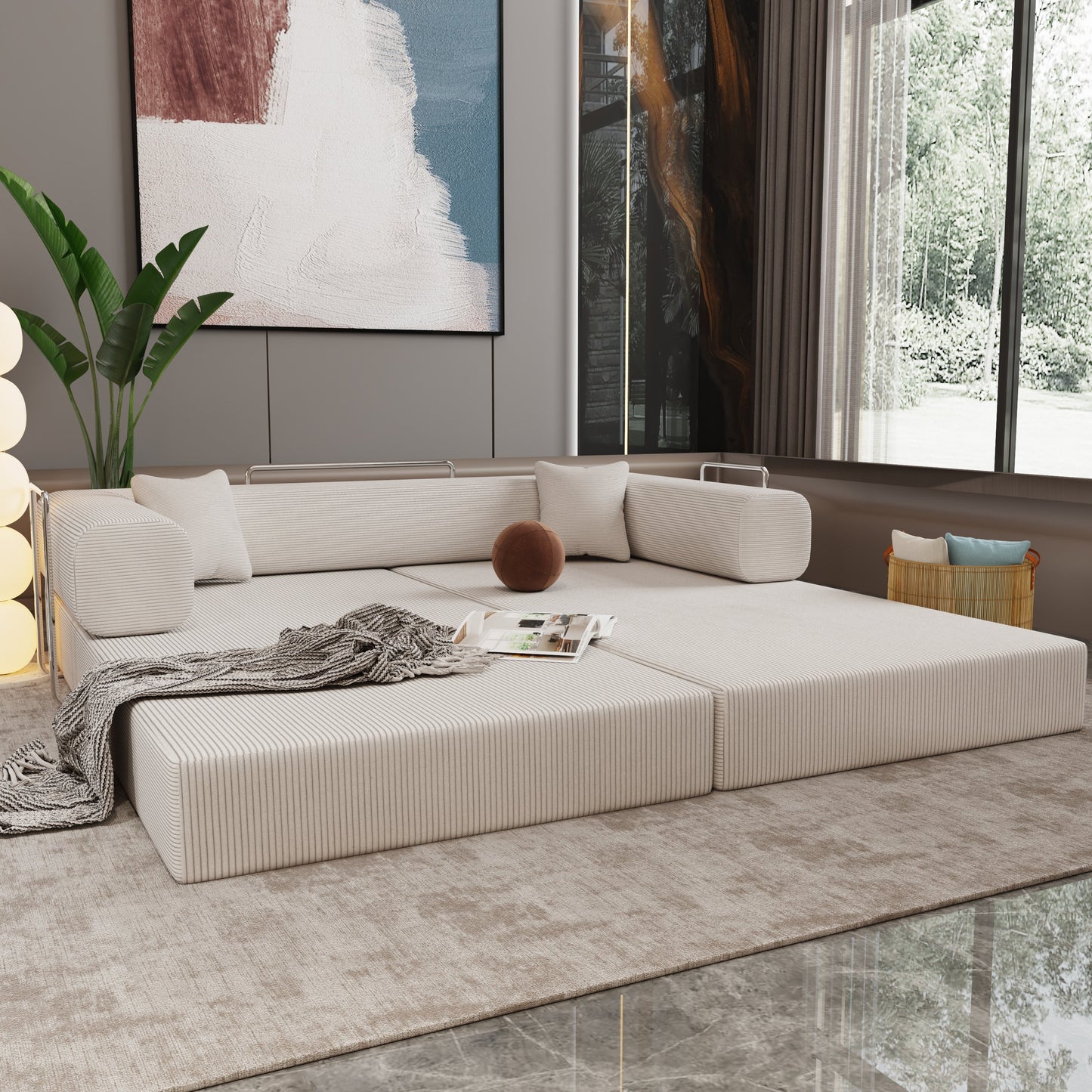 Double sofa, sofa bed, multifunctional compression sofa, wide body sofa, pure sponge sofa, fine striped velvet fabric sofa