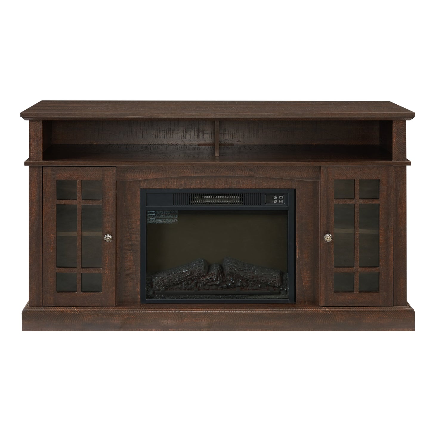 Classic TV Media Stand Modern Entertainment Console with 23' Fireplace Insert for TV Up to 65' with Open and Closed Storage Space, Espresso, 58.25'W*15.75'D*32'H