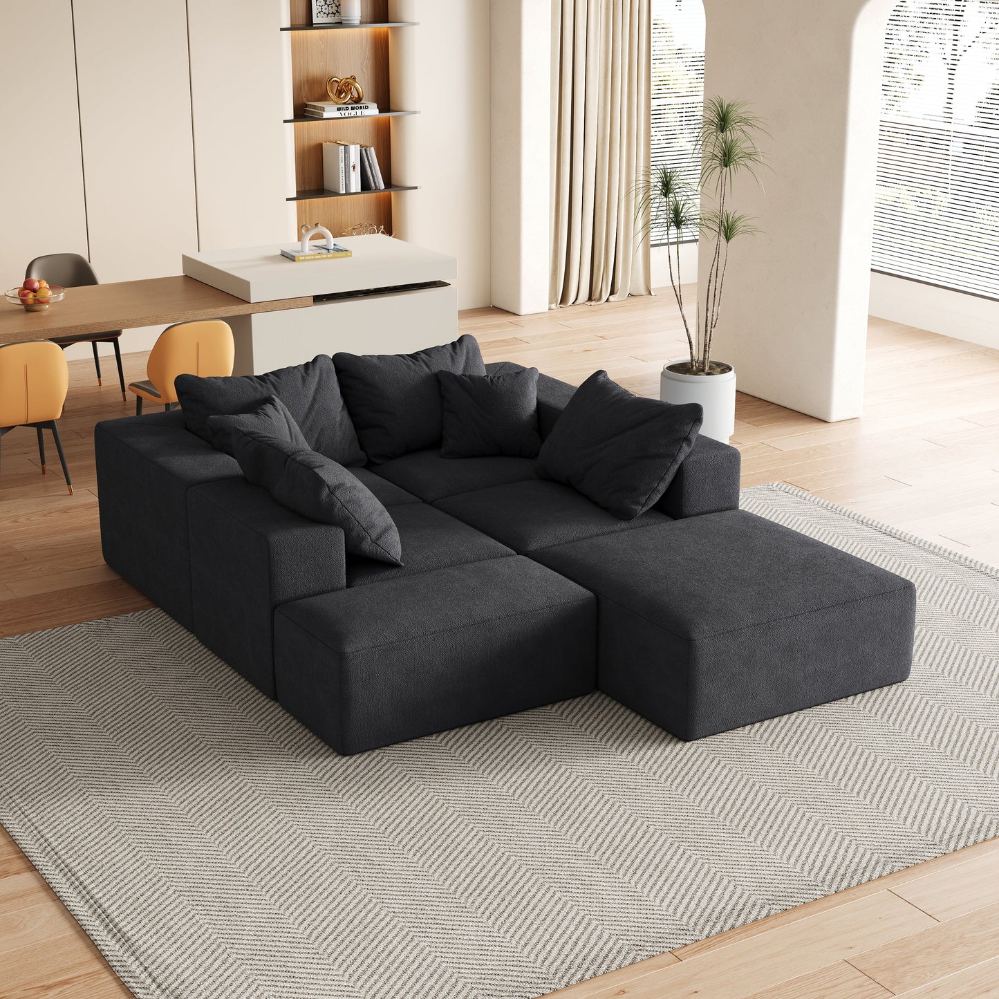 Modern Upholstered Sectional Boneless Couch Set,Modular 132' L Shaped Sectional Living Room Sofa Set With 6 Pillows,Free Combination Sofa Couch for Living Room,Bedroom