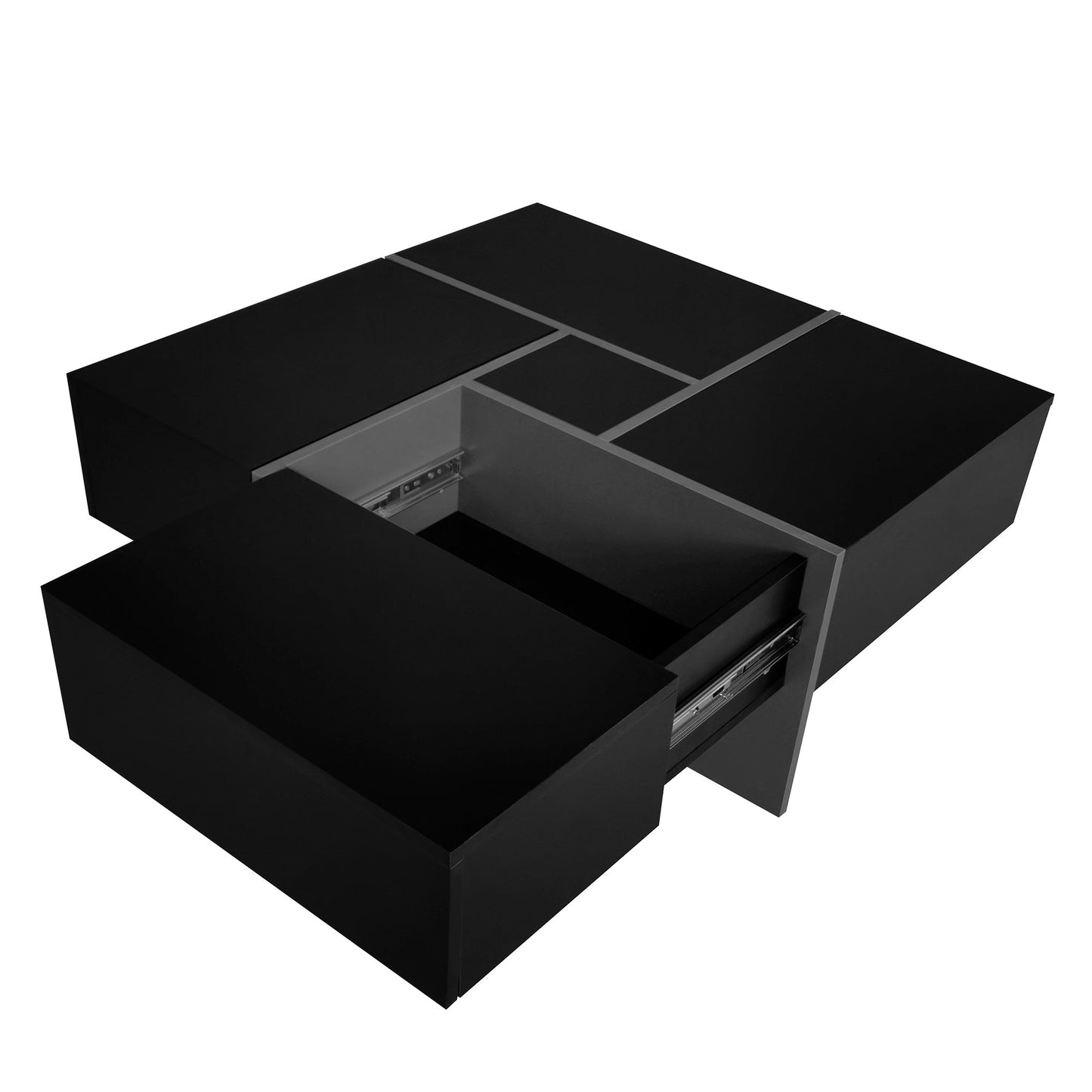ON-TREND Unique Design Coffee Table with 4 Hidden Storage Compartments, Square Cocktail Table with Extendable Sliding Tabletop, UV High-gloss Design Center Table for Living Room, 31.5'x 31.5'