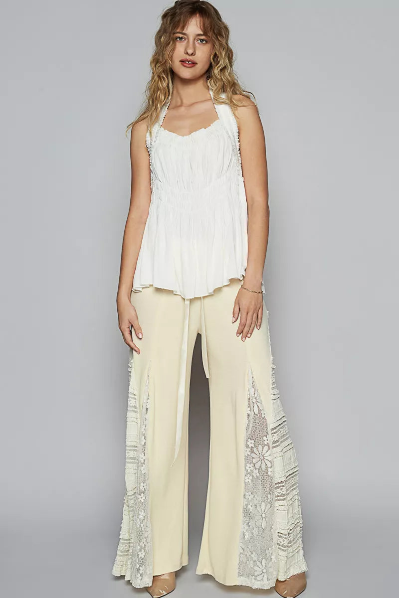 POL Backless Halter Sleeveless Top with Smocking Shirring Detail - Lee's Retail