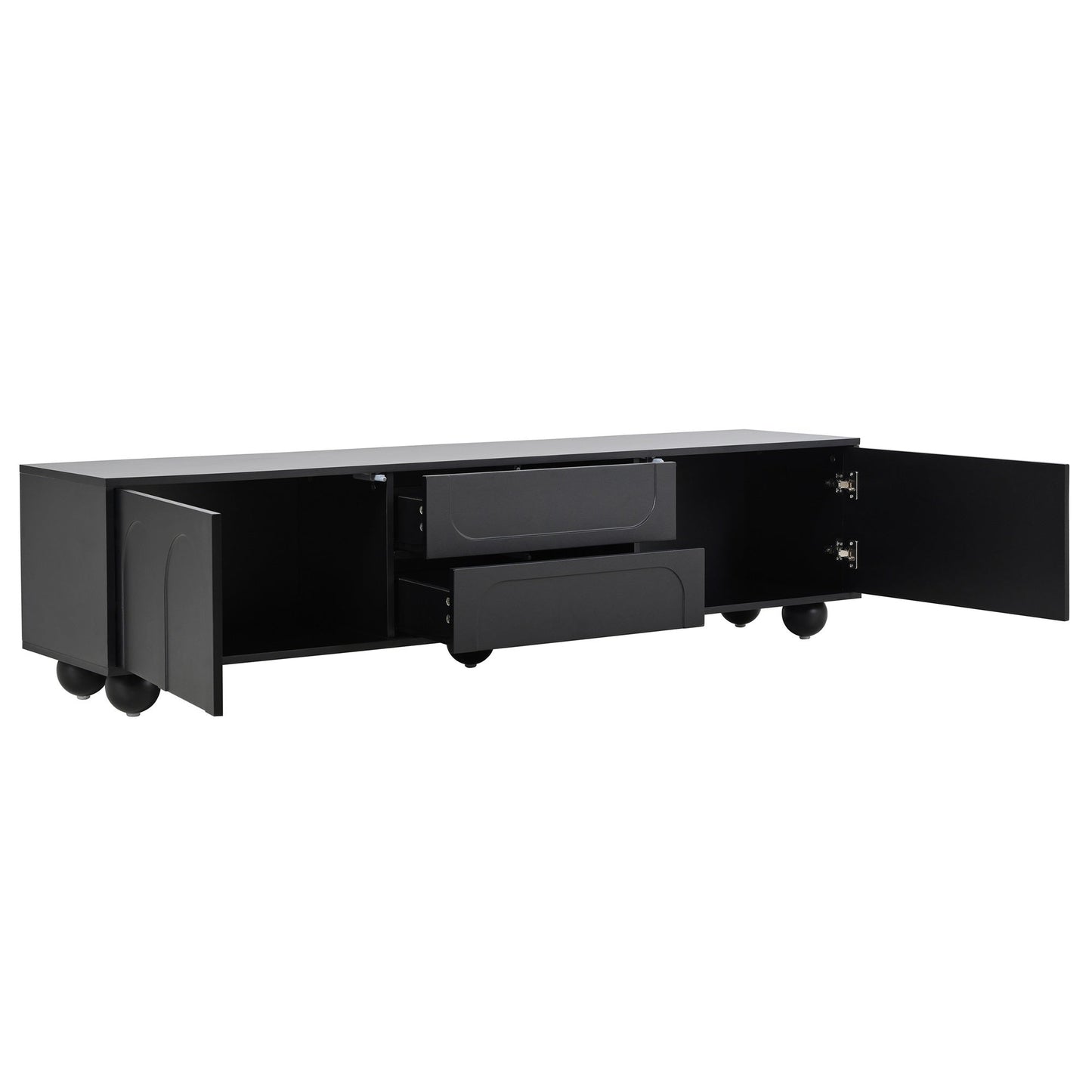 ON-TREND Cream Style TV Stand with Arched Doors & 2 Drawers for TVs up to 75', Minimalist Media Console with Rebound Device, Entertainment Center with 5 Iron Round Legs for Living Room, Bedroom, Black