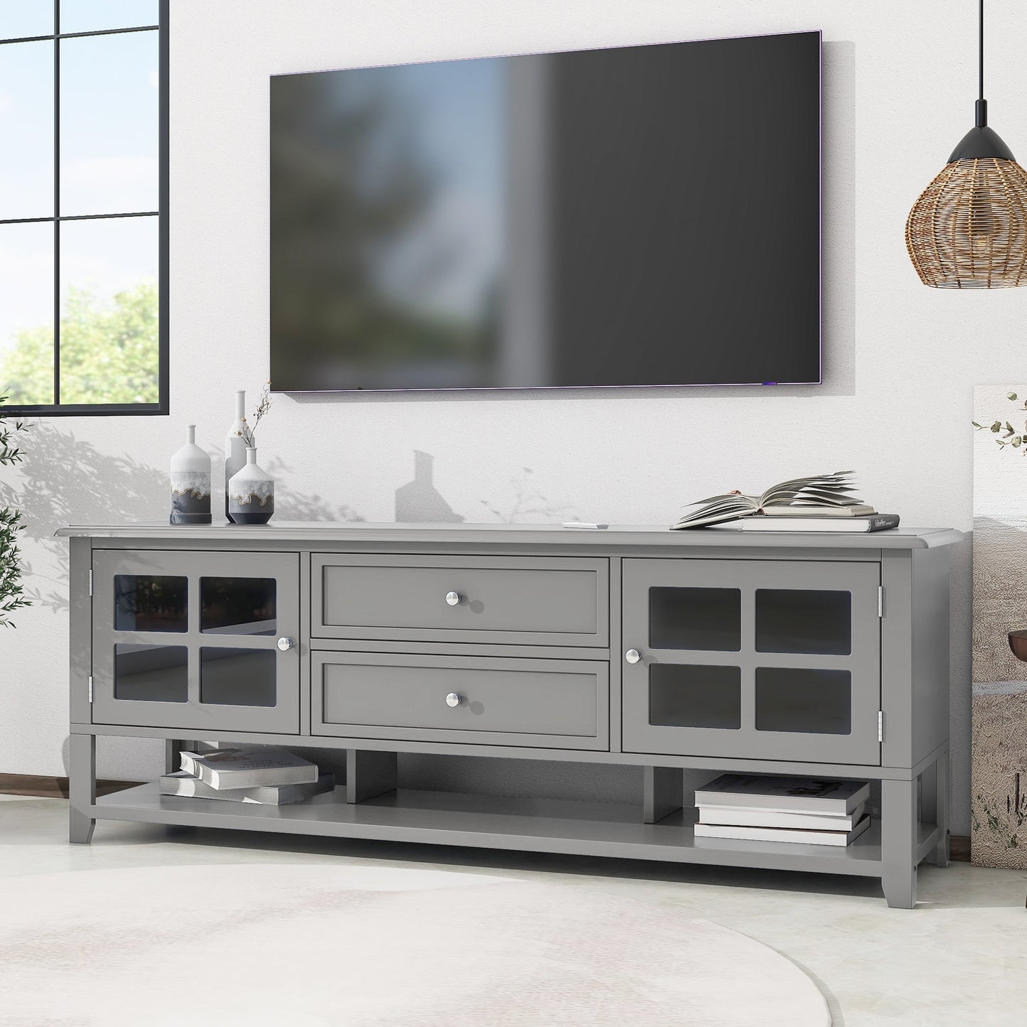 TV Stand for TVs up to 60'', Entertainment Center with Multifunctional Storage Space, TV Cabinet with Modern Design, Media Console for Living Room, Bedroom