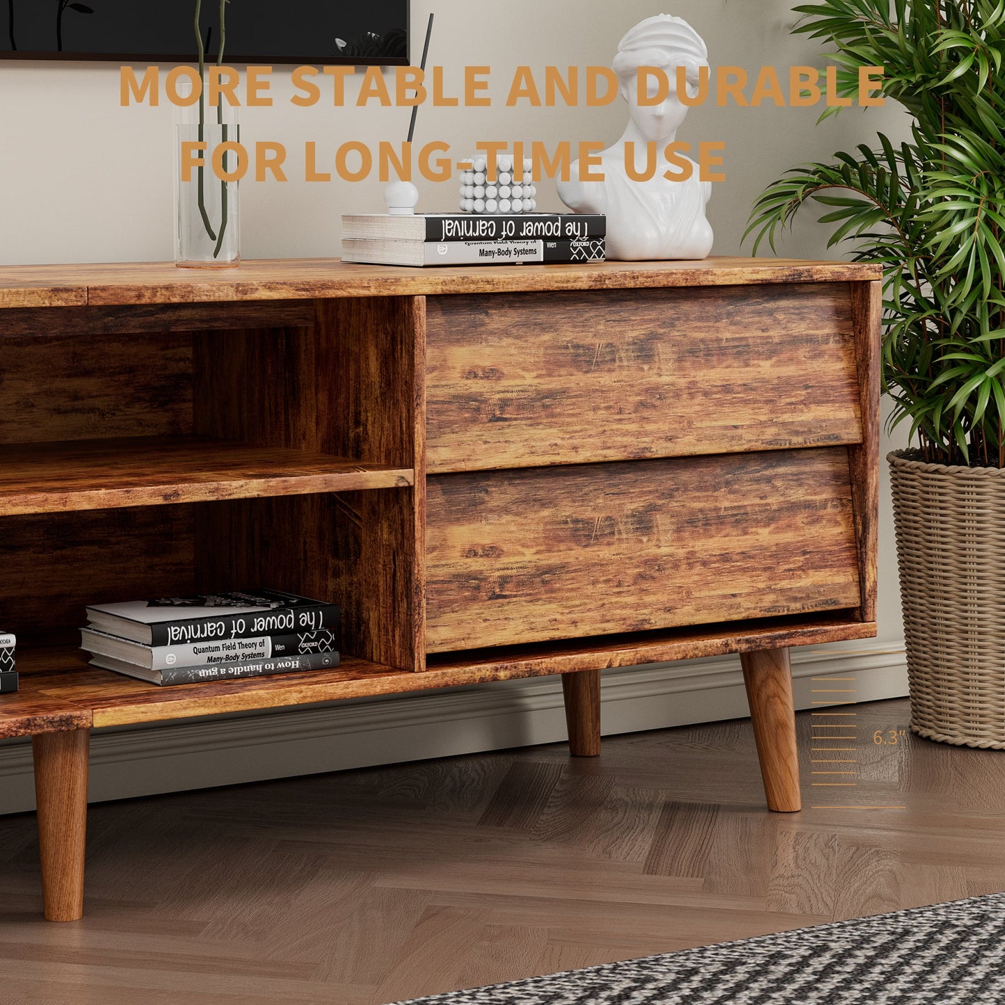 63 Inch TV Stand Features Vintage-style and Bevel Design, TV Stand with Drawers, Entertainment Center for Living Room Bedroom, TV Media Console