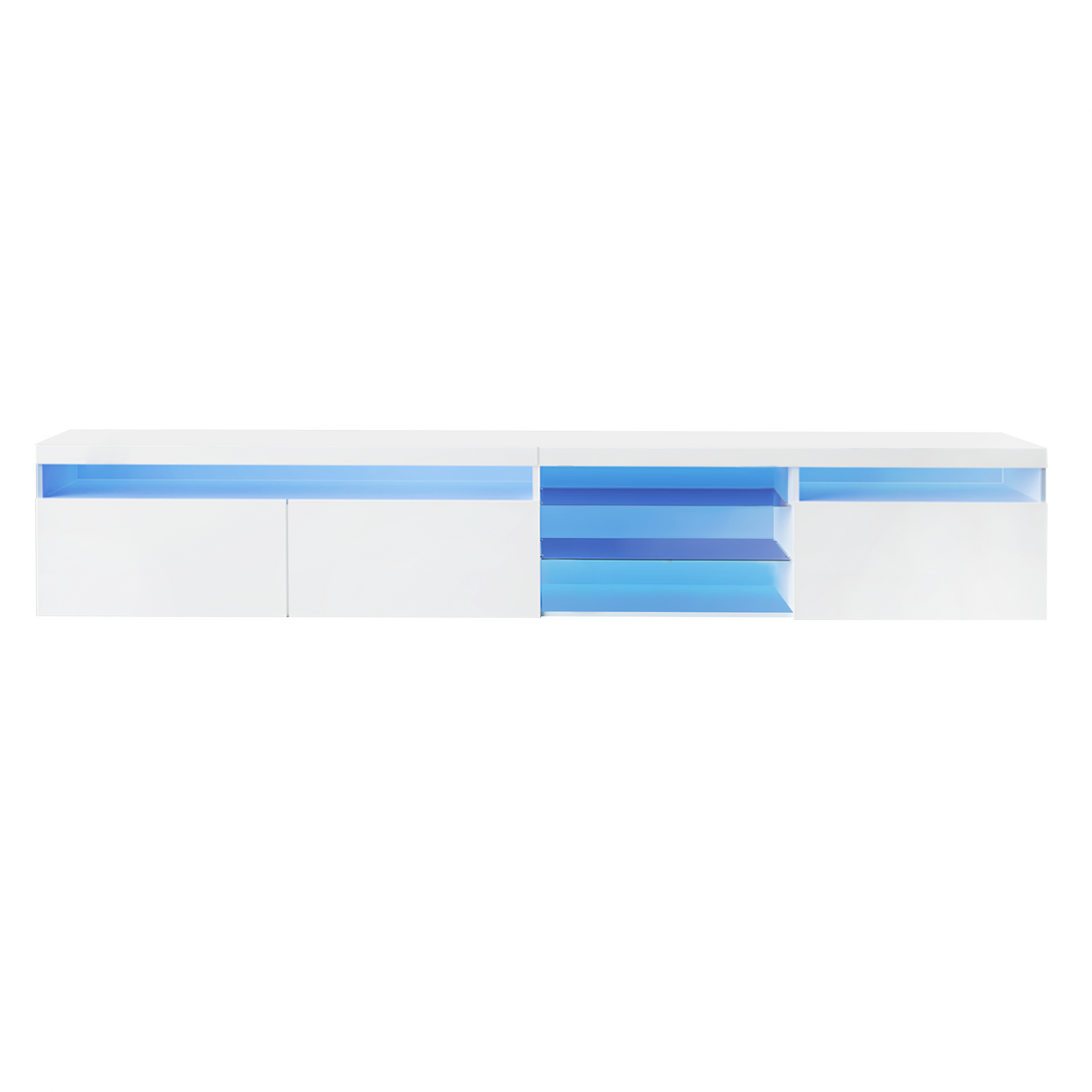 ON-TREND Unique Design TV Stand with 2 Glass Shelves, Ample Storage Space Media Console for TVs Up to 105', Versatile TV Cabinet with LED Color Changing Lights for Living Room, White