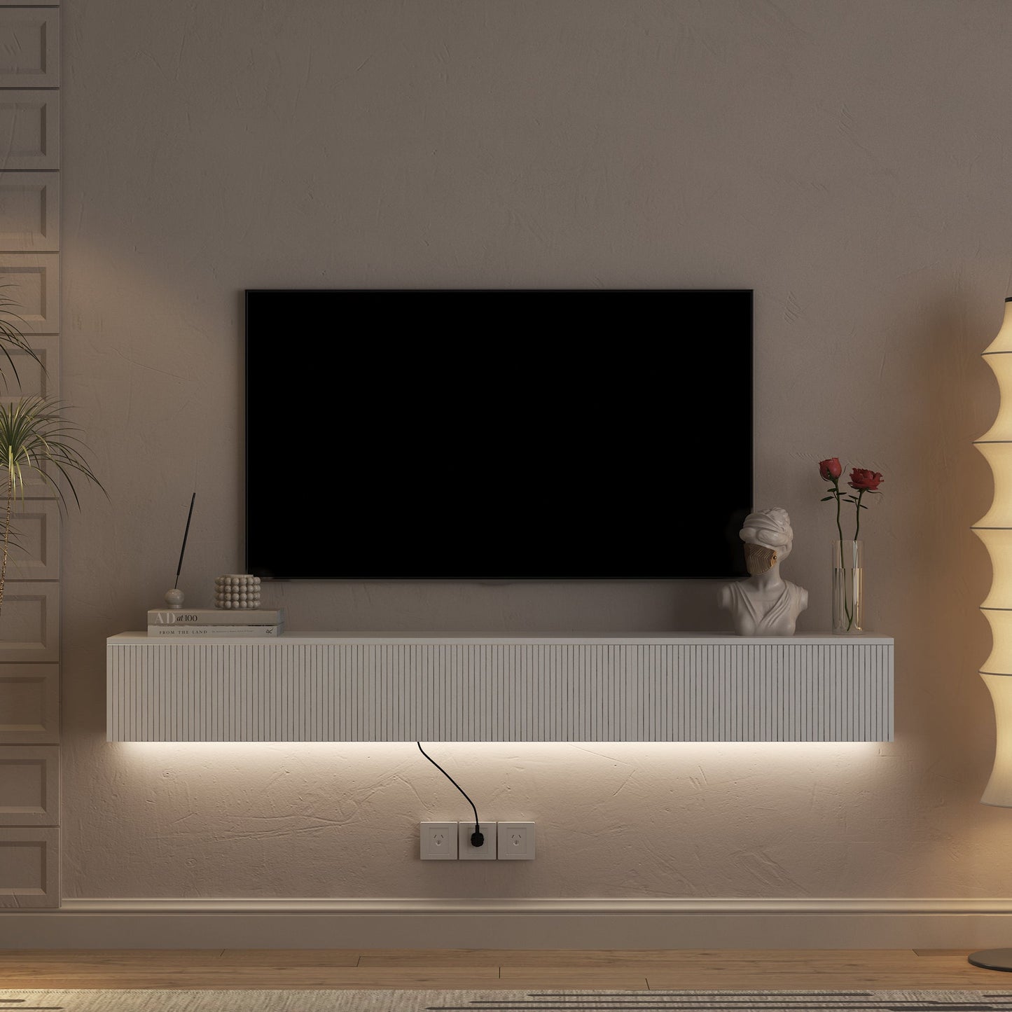 Floating TV Stand Wall Mounted with 16 Color LEDs,69' Modern TV Stand, Floating TV Cabinet Entertainment Center for 55 60 65 Inch TV