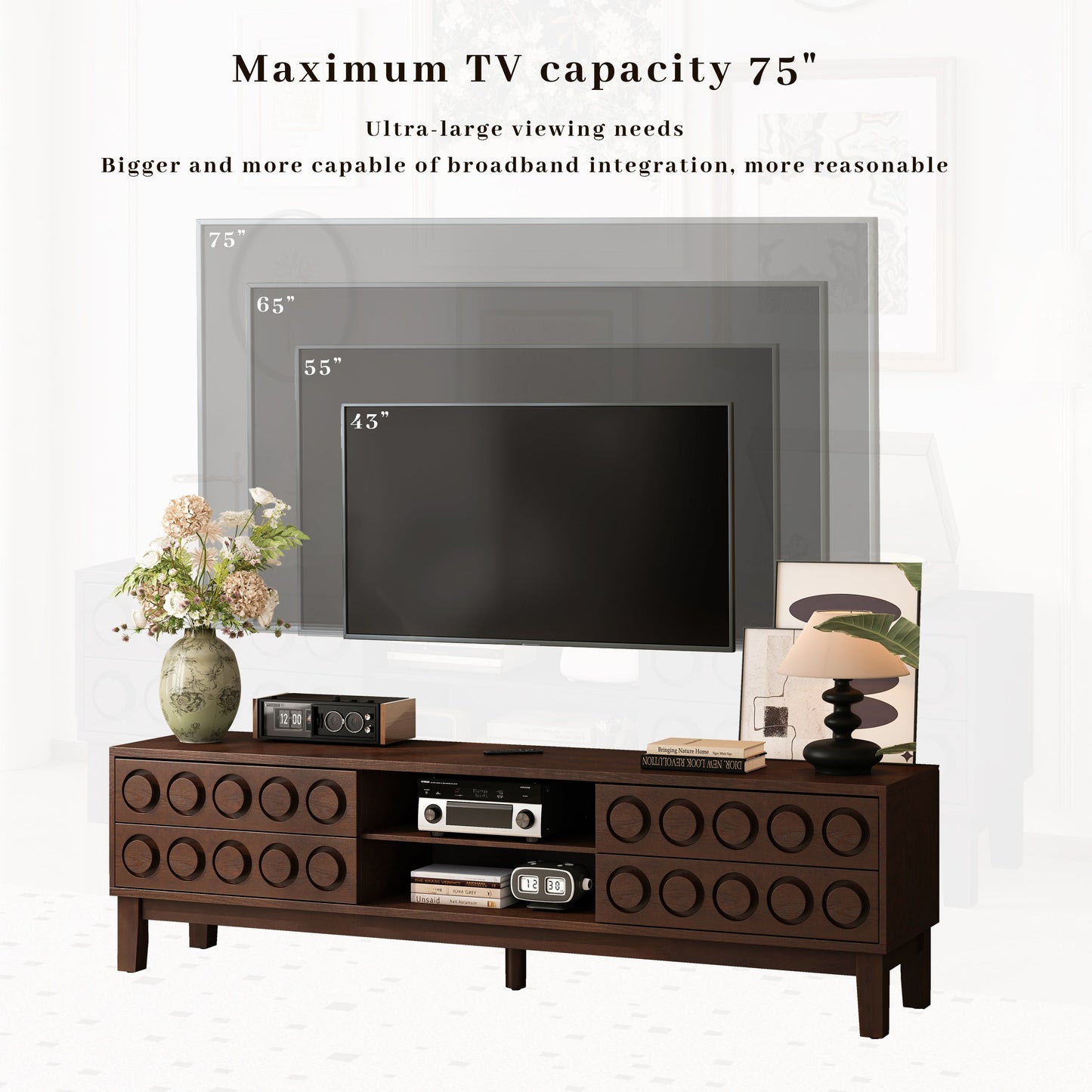 TV Stand for TVs up to 75', Media Console with 4 Drawers, Entertainment Center with Storage for Living Room and Bedroom(Dark Brown)
