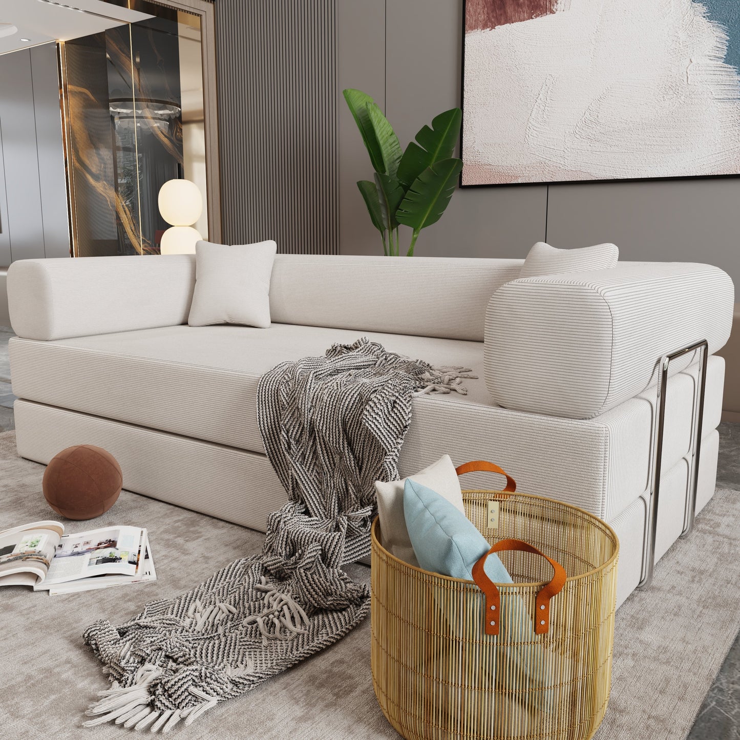 Double sofa, sofa bed, multifunctional compression sofa, wide body sofa, pure sponge sofa, fine striped velvet fabric sofa