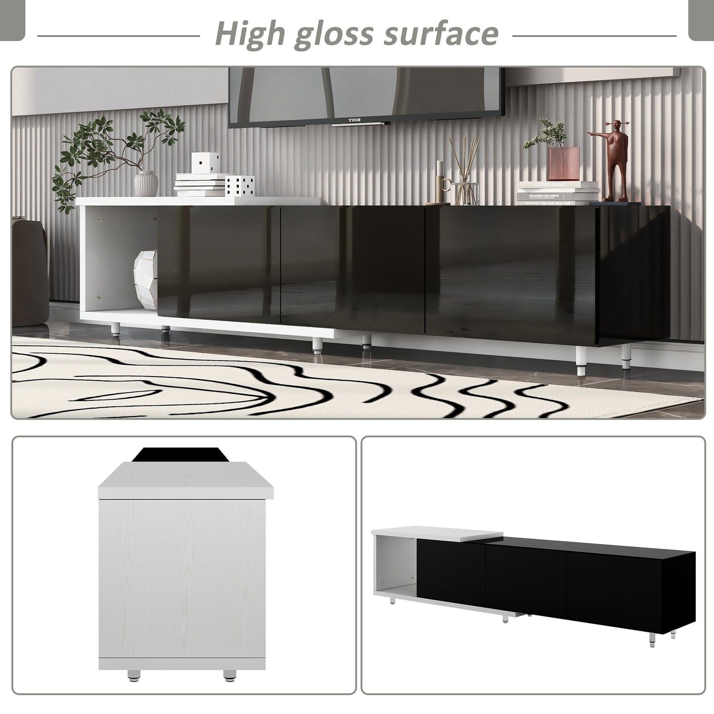 U-Can 70.1''-100'' Modern Stylish TV Stand TV Cabinet for 80+inch TV, White+Black, (Old SKU:WF299723AAB)