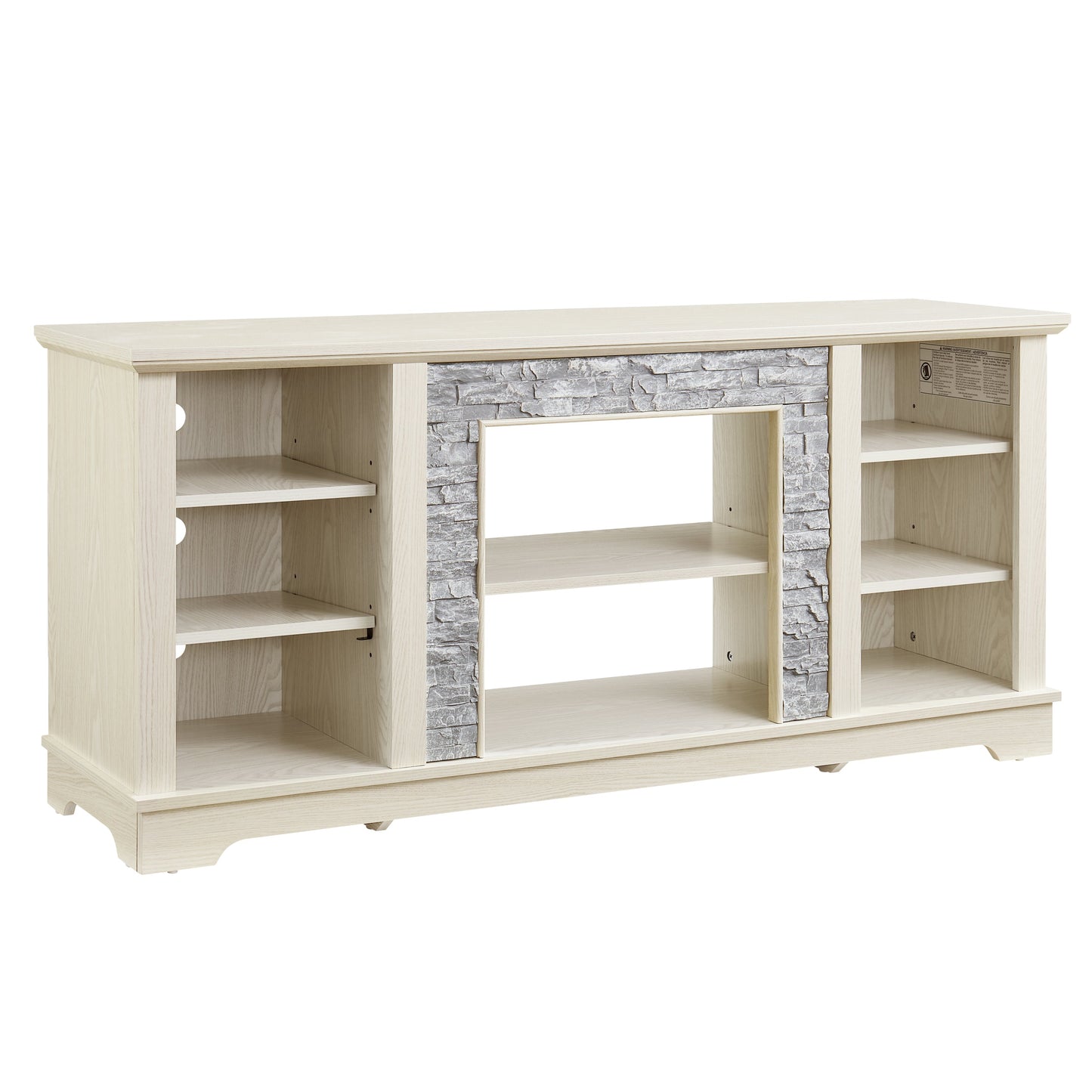 Mantel Stone TV Media Stand with with Faux Stacked Stone Surround, Modern Entertainment Console with Open Storage Space,WHITE, 58.31'W*15.39'D*26.06'H