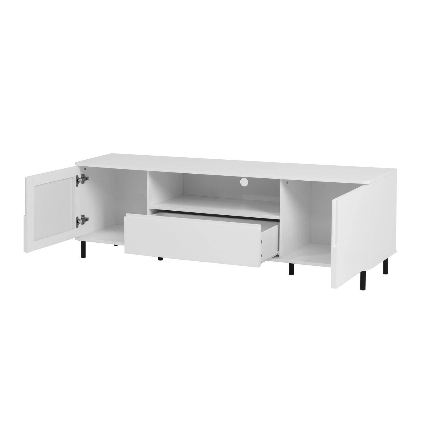 High Gloss Panel Modern TV Console, TV Stand, Entertainment Center with Storage Shelves,TV Cabinet for Living Room, Bedroom, Cloud White 63x15.74x19.68 inch
