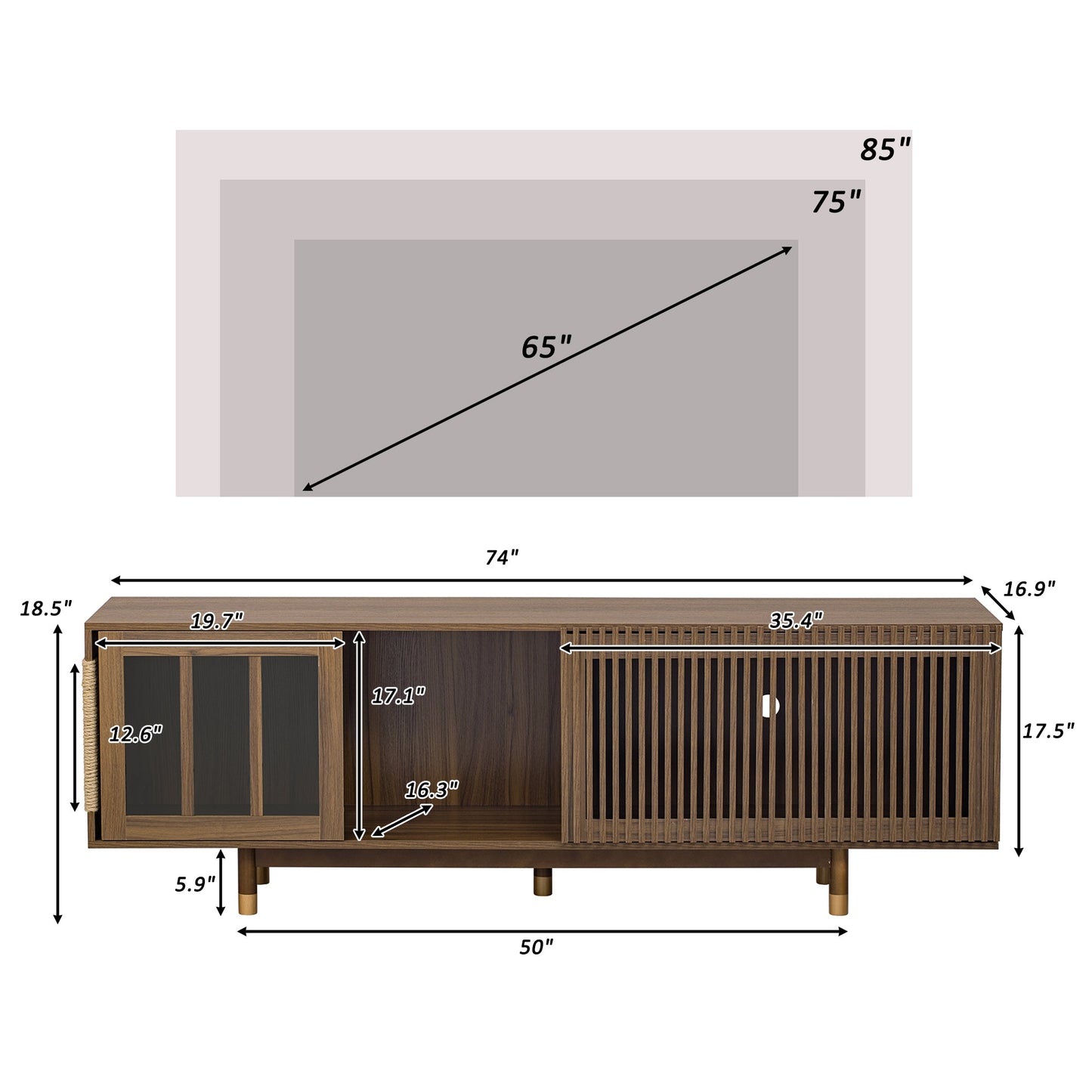 Mid-Century Modern style 2 IN 1 Cat Furniture Walnut TV STAND with Cat Scratcher, Cat house With Sliding Flip-down glass door