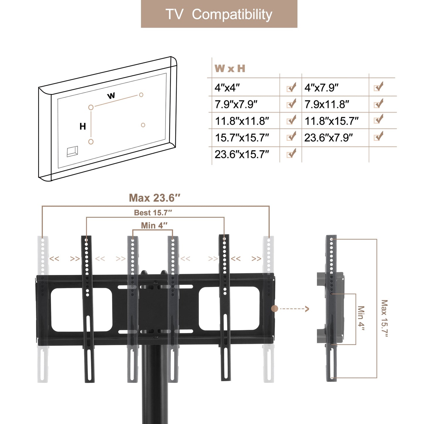 Height and Angle Adjustable Mobile TV Stand with Tempered Glass Shelves and Lockable Wheels, Black Metal Frame, Fits 32-65 Inch TVs
