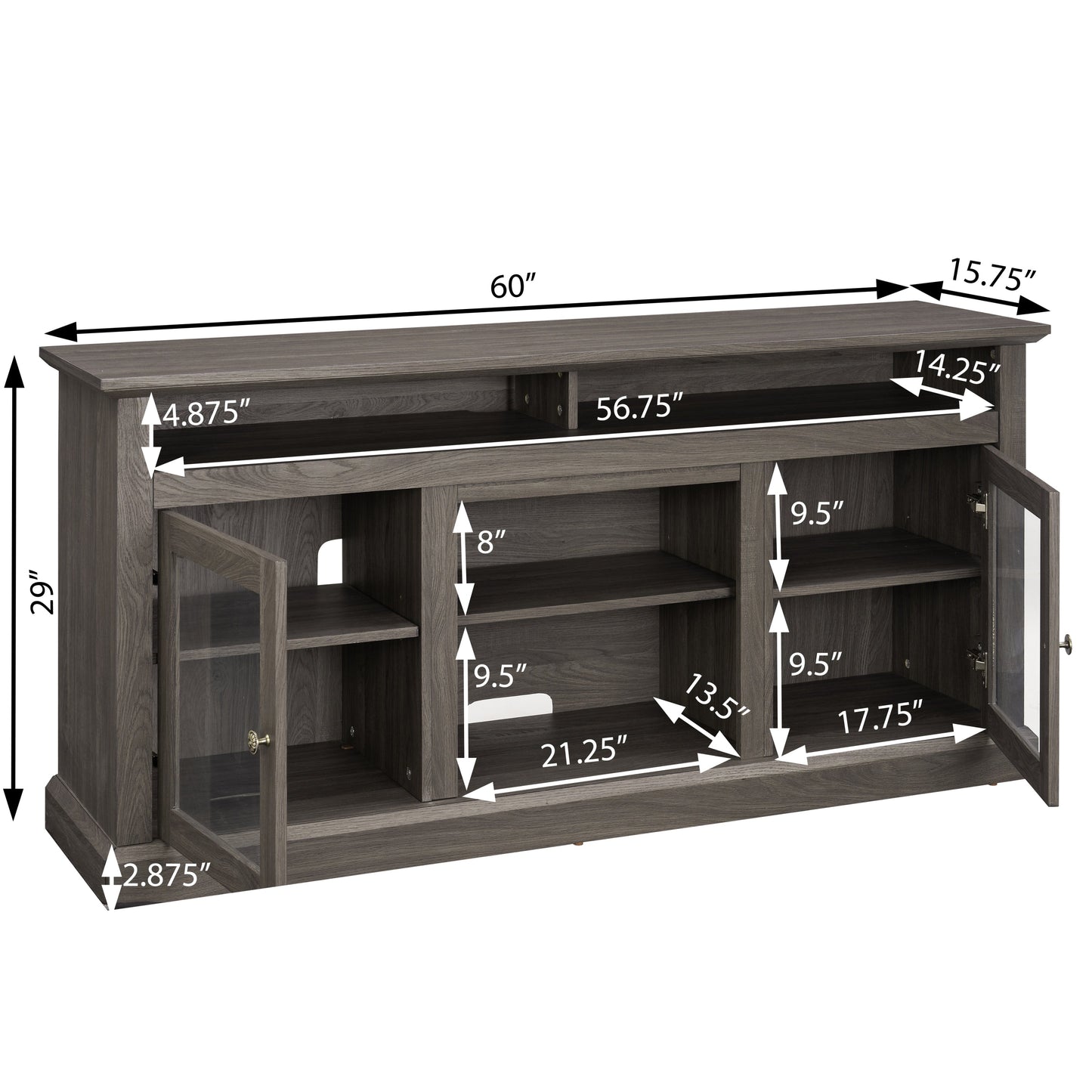 Retro TV Stand for 65'' TV, TV Console Cabinet with Storage, Open Shelves Entertainment Center with 18' Fireplace Insert for Living Room Dark Walnut 60'W*15.75'D*29'H