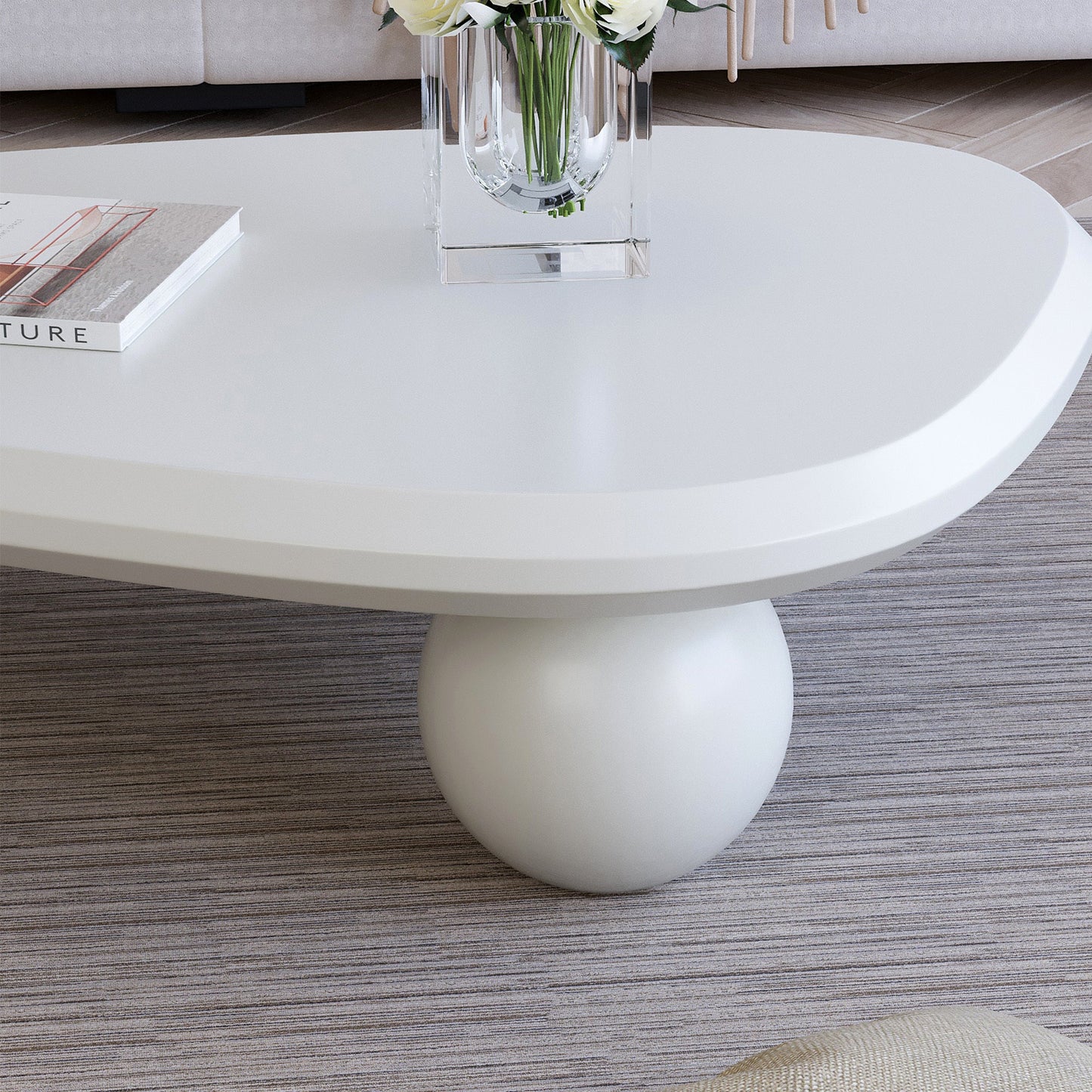 Cloud Coffee Table with 3 Ball Legs Modern Wooden Accent Center Table Unique Accent Table for Small Spaces for Living Room