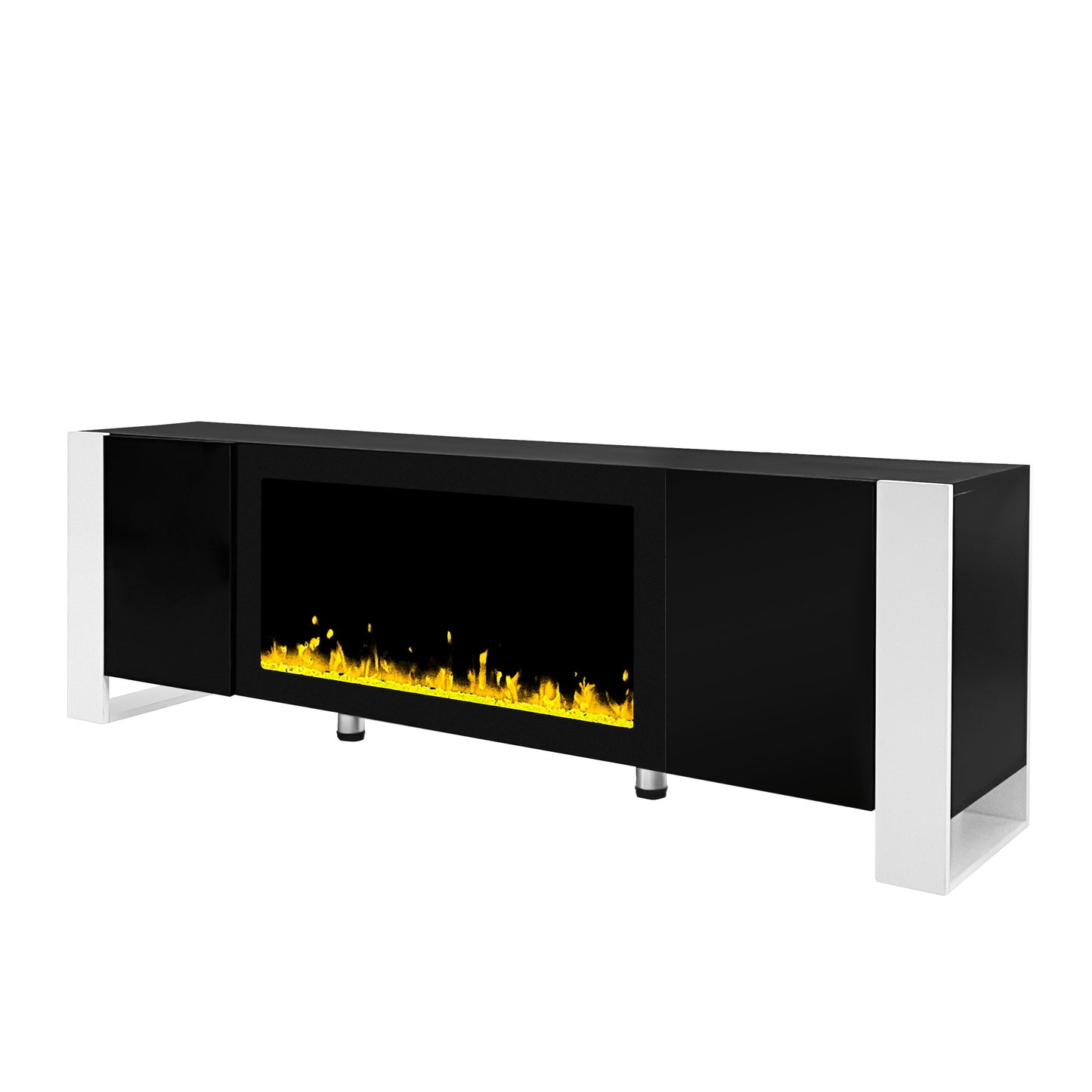 ON-TREND Modern TV Stand with 34.2' Non-heating Electric Fireplace, High Gloss Entertainment Center with 2 Cabinets, Media Console for TVs up to 78', Black