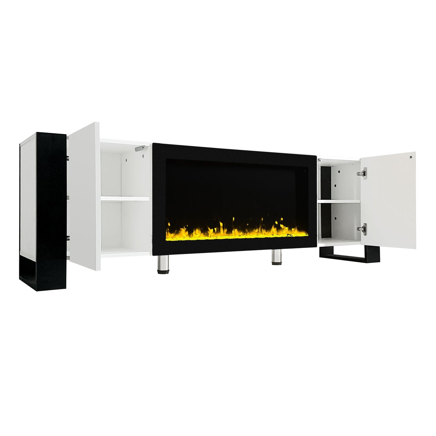 ON-TREND Modern TV Stand with 34.2' Non-heating Electric Fireplace, High Gloss Entertainment Center with 2 Cabinets, Media Console for TVs up to 78', White