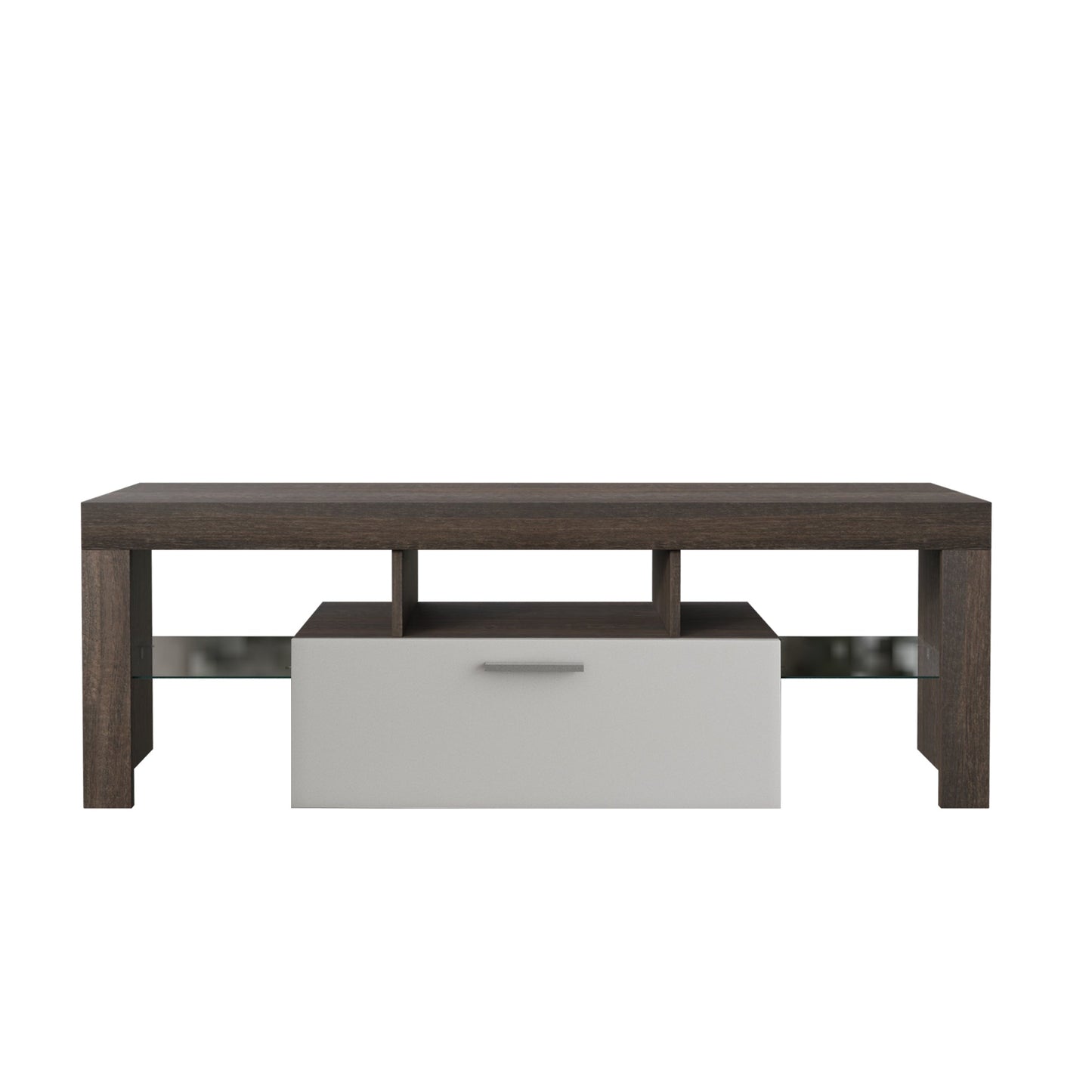 20 minutes quick assembly brown simple modern TV stand with the toughened glass shelf Floor cabinet Floor TV wall cabinet Brown + whiteTV bracket with LED Color Changing Lights for Living Room