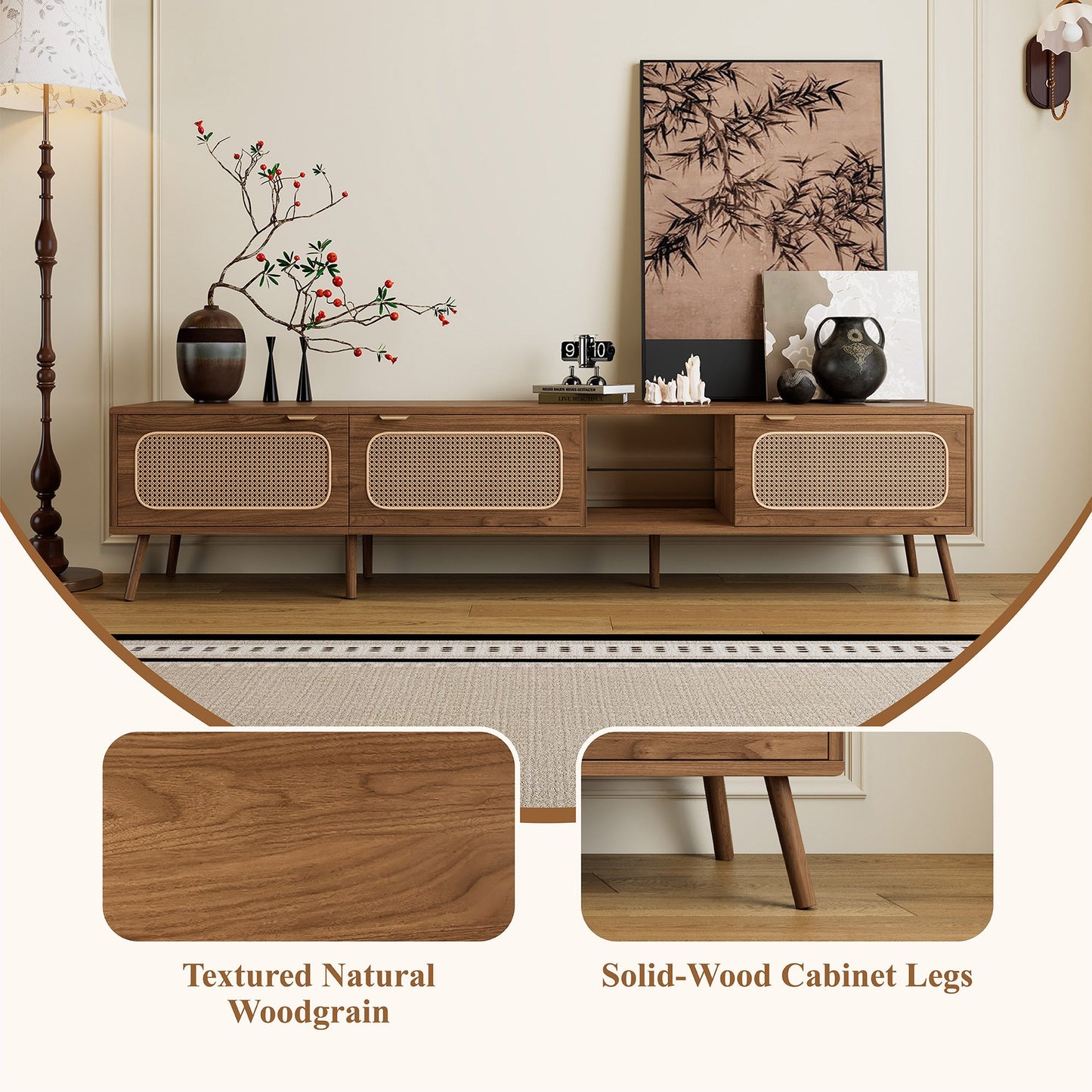 78' TV Stand for 75/80/85 inch TV, Console with Ample Storage for Living Room, Bedroom, Entertainment Center with Open Shelf