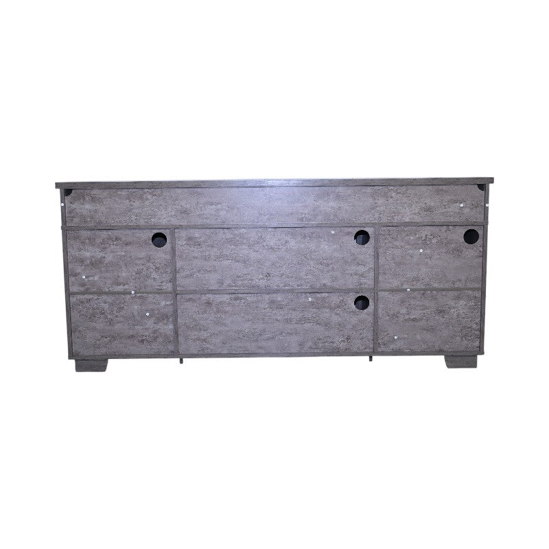 65.3' TV Stand with LED light strips and Iron mesh barn door Y decorative strip country grey farmhouse style