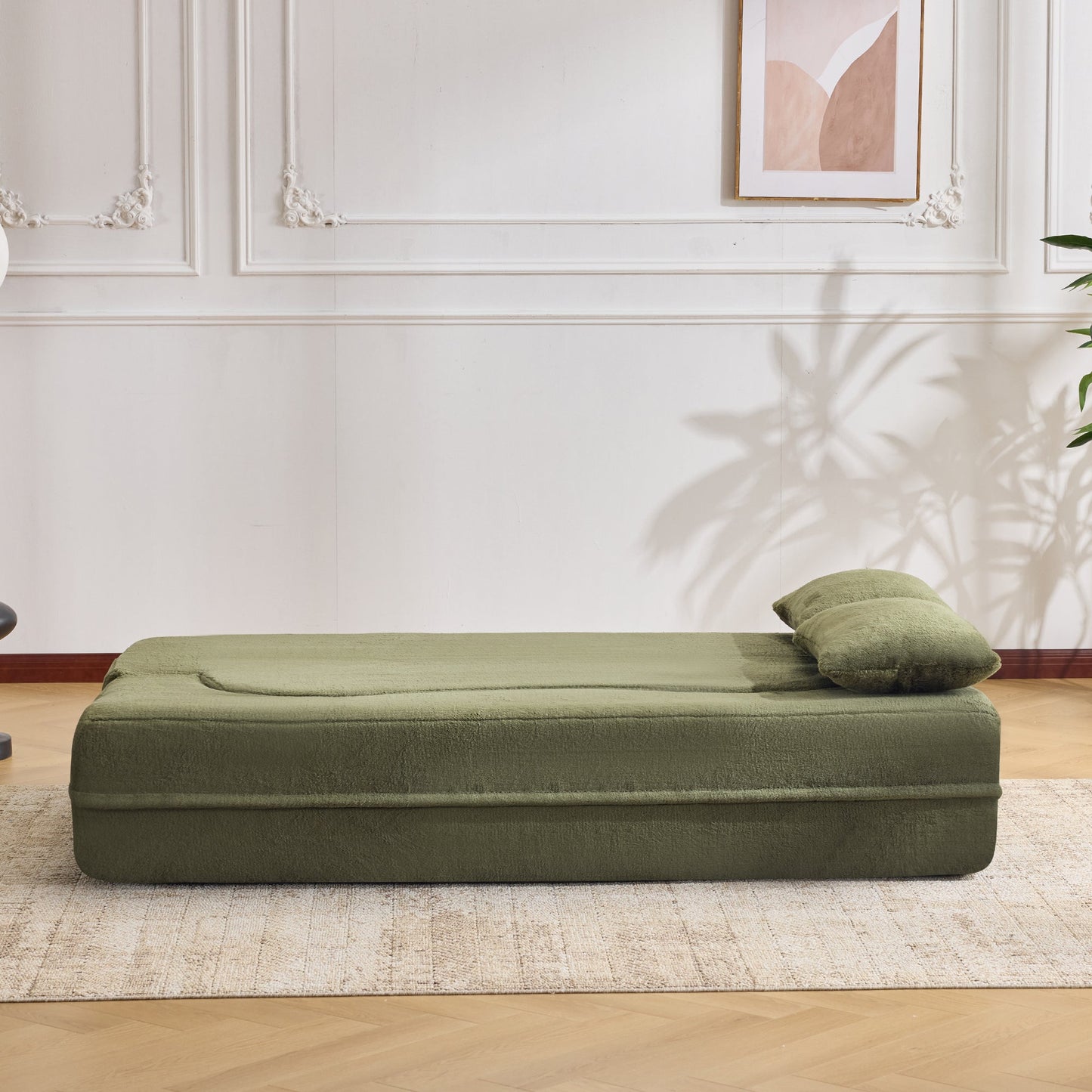 71-inch folding sofa bed, plush futon sofa bed, high-density foam convertible sofa bed, folding floor sofa bed for living room, guest room, bedroom, green