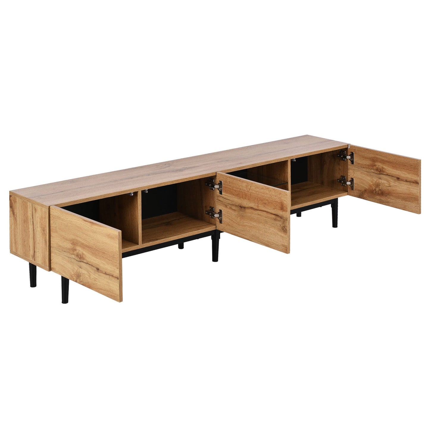 Modern TV Stand with 4 Cabinets& Open Shelves, Color-matching Media Console Table for TVs up to 80'' with LED Light, Entertainment Center with Drop Down Door for Living Room, Bedroom, Home Theatre