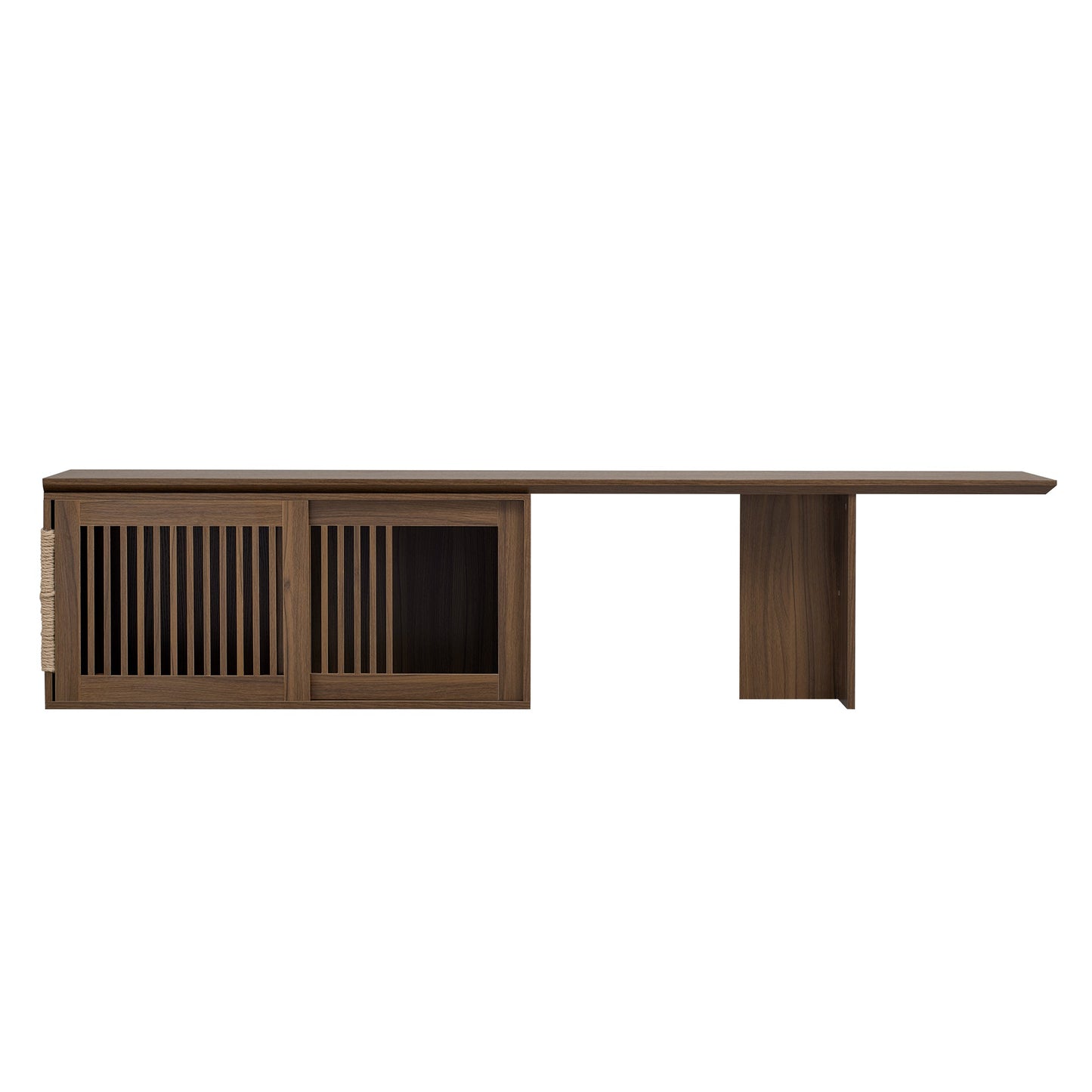 Mid-Century Modern 2 in 1 Cat Furniture Walnut TV Stand With Extendable table, Litter Box Enclosure with Cat Scratcher