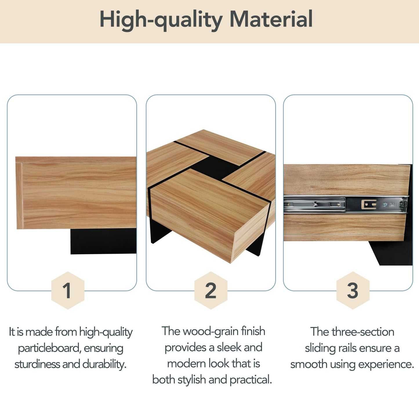 ON-TREND Unique Design Coffee Table with 4 Hidden Storage Compartments, Square Cocktail Table with Extendable Sliding Tabletop, UV High-gloss Design Center Table for Living Room, 31.5'x 31.5'
