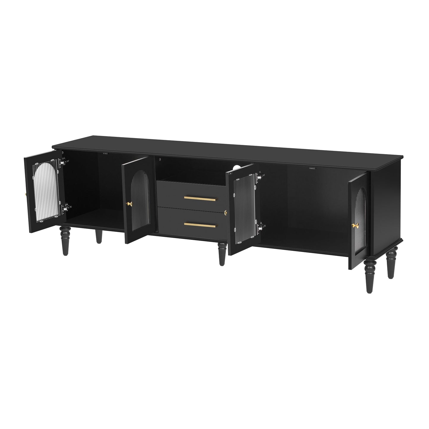 U-Can 68.9'' Retro TV Stand for TVs up to 75 Inches, Entertainment Center Media Console with Fluted Glass Doors and Five Solid Wood Legs for Living room(OLD SKU:N724P198468B)