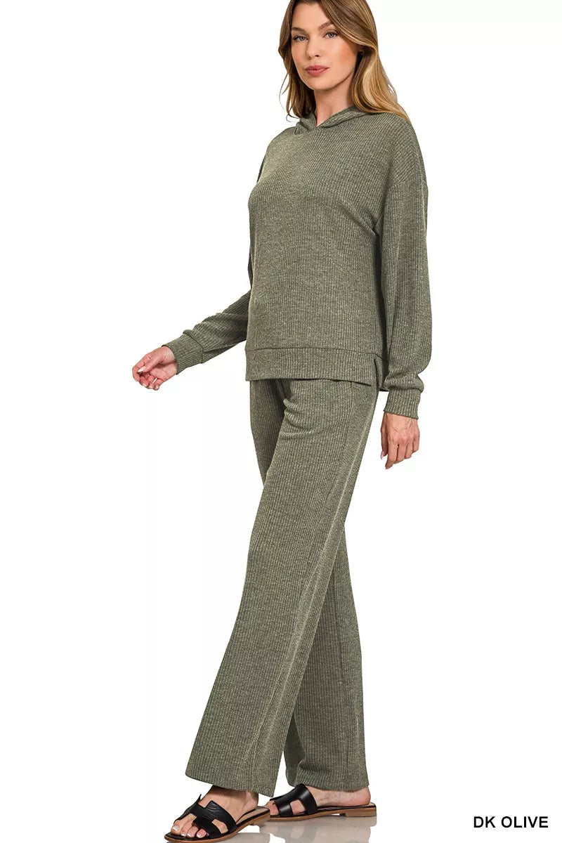 Zenana Ribbed Long Sleeve Hoodie - Lee's Retail