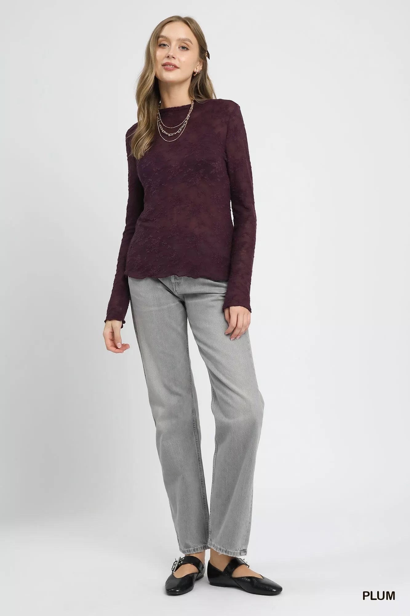 Umgee Lace Sheer Long Sleeve Top - Lee's Retail