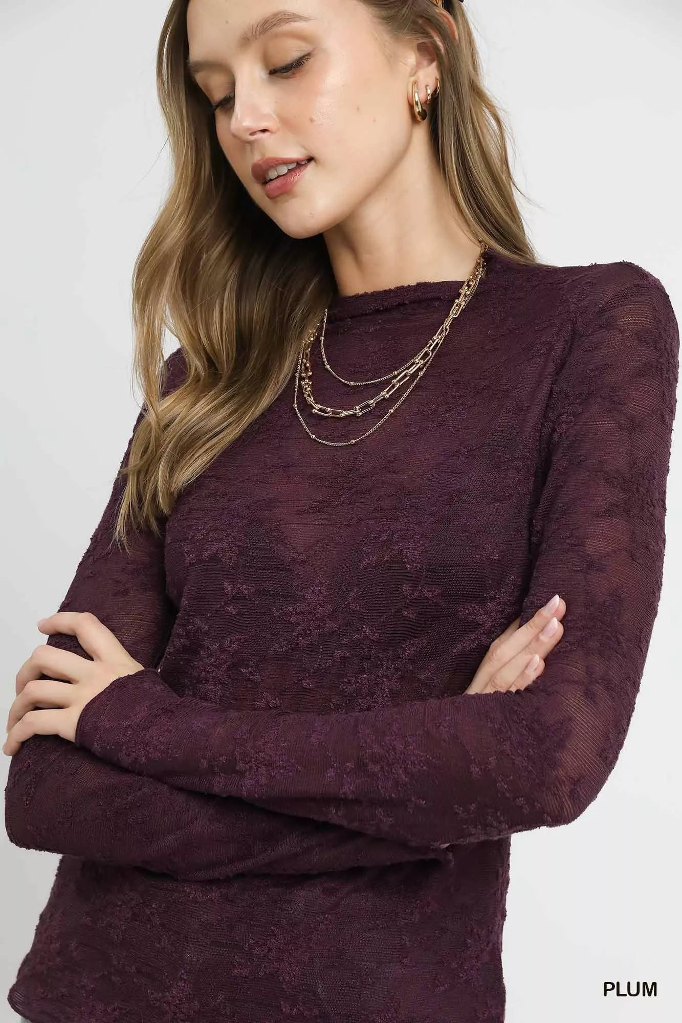 Umgee Lace Sheer Long Sleeve Top - Lee's Retail