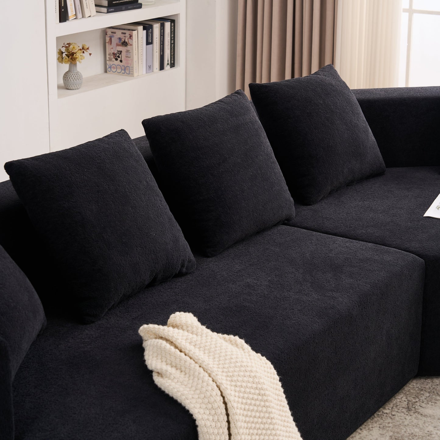 Memory Foam Couch, No Installation & Easy to Transport, Deep Seat Modern Sofa with Chenille Fabric, Couch for Living Room, Bedroom, Apartment, Home Office