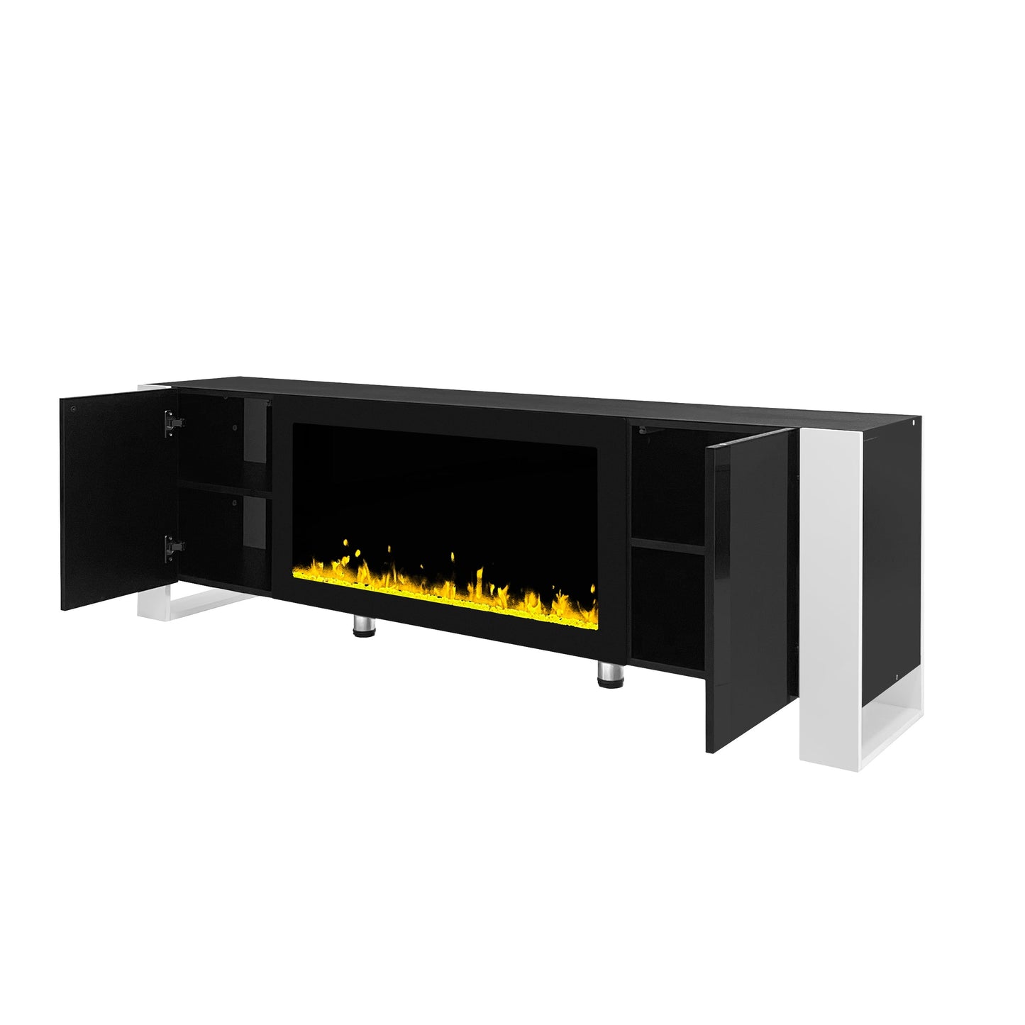 ON-TREND Modern TV Stand with 34.2' Non-heating Electric Fireplace, High Gloss Entertainment Center with 2 Cabinets, Media Console for TVs up to 78', Black