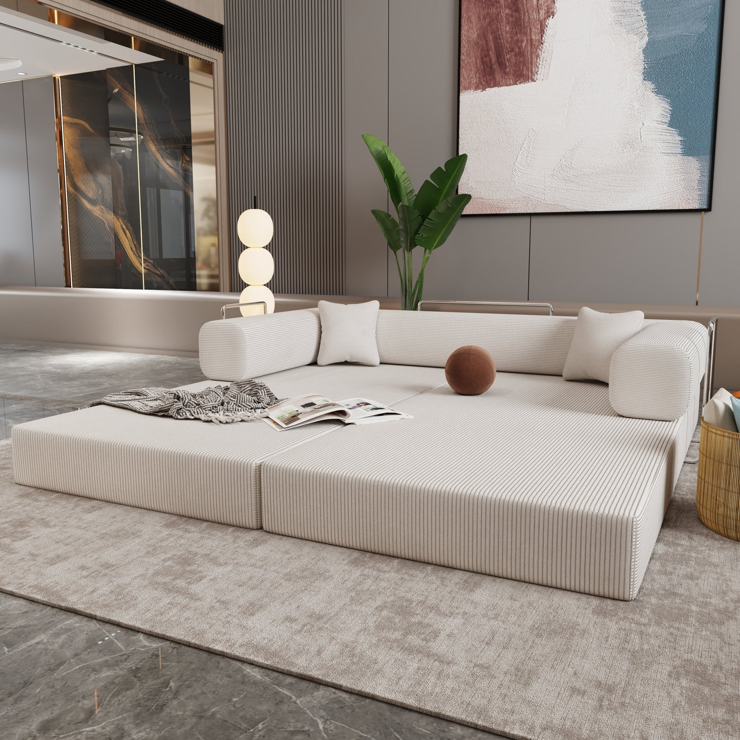 Double sofa, sofa bed, multifunctional compression sofa, wide body sofa, pure sponge sofa, fine striped velvet fabric sofa