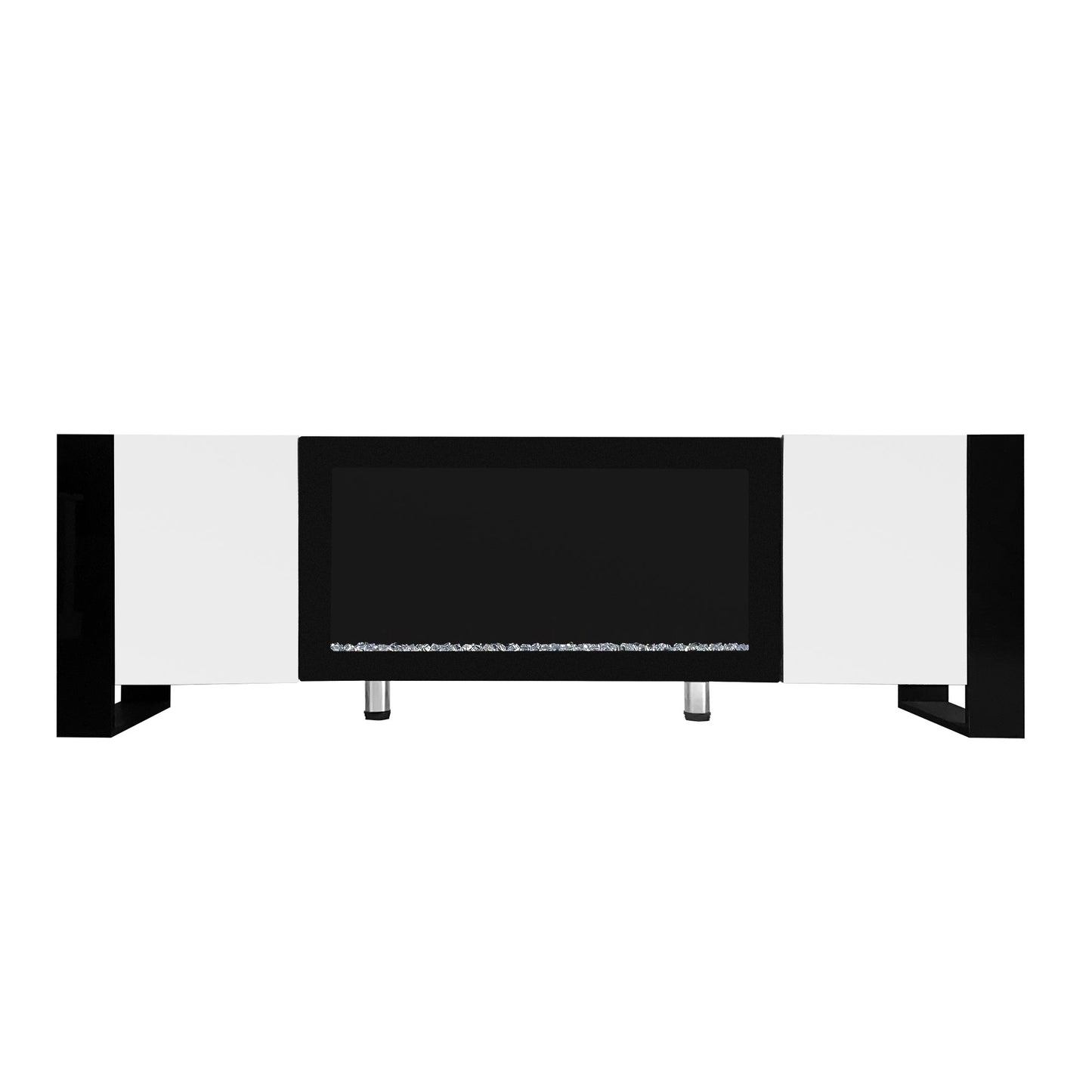 ON-TREND Modern TV Stand with 34.2' Non-heating Electric Fireplace, High Gloss Entertainment Center with 2 Cabinets, Media Console for TVs up to 78', White