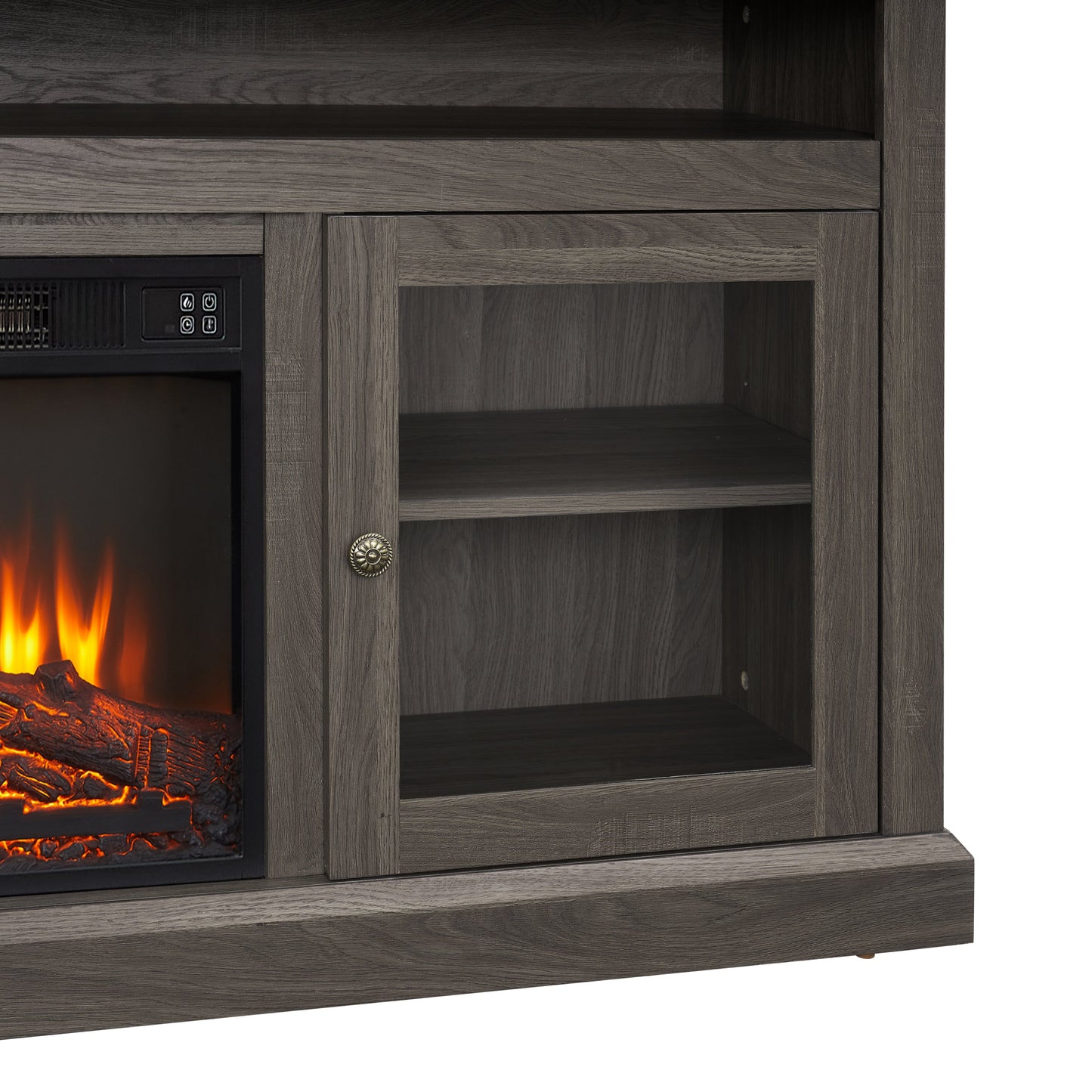 Retro TV Stand for 65'' TV, TV Console Cabinet with Storage, Open Shelves Entertainment Center with 18' Fireplace Insert for Living Room Dark Walnut 60'W*15.75'D*29'H