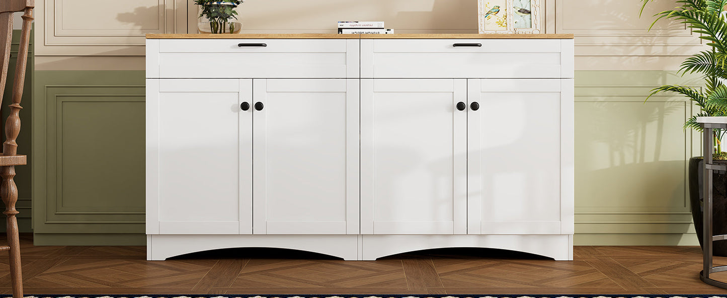 ON-TREND Farmhouse TV Stand with 2 Drawers for TVs Up to 70', Versatile Wood Grain Sideboard with Adjustable Shelves, Mid-Century Buffet Cabinet with Rustic Handles for Living Room/Bedroom, White
