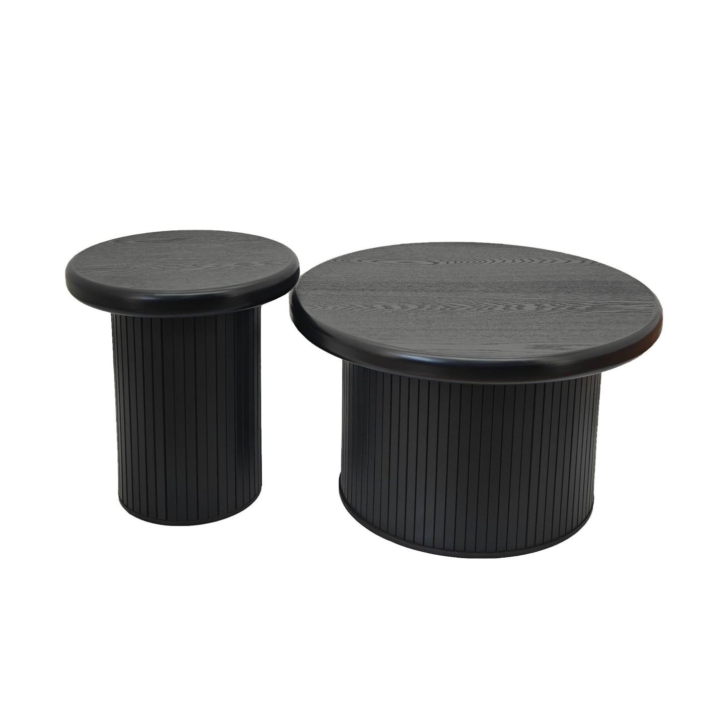 Modern Round Coffee Table Set – Dual Table Combination with Unique Fluted Table Leg Design, Stylish Living Room Furniture