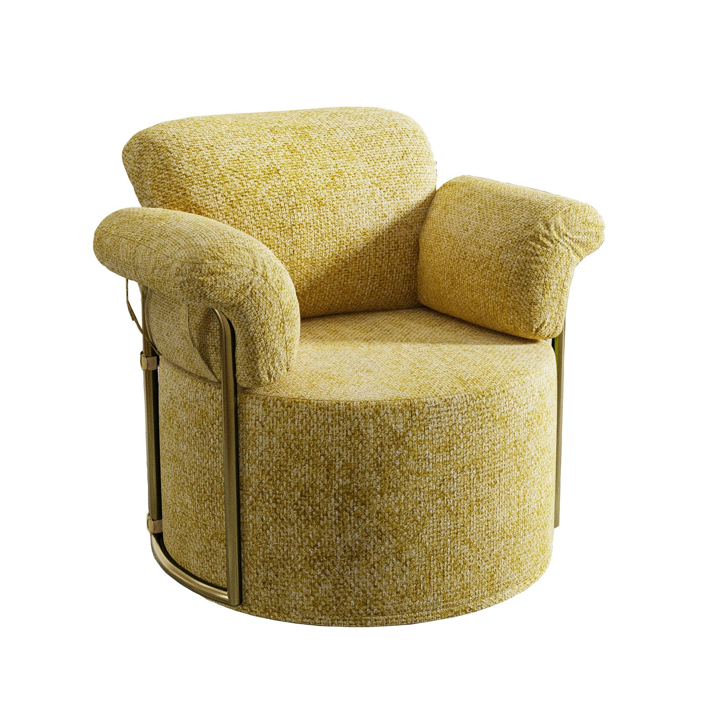 360 Degree Barrel Swivel Accent Sofa Chair,Fluffy Fabric Lounge Wide Upholstered Reading Chair with Gold Metal Legs, Comfortable Round Armchair for Living Room,Bedroom,Office(Yellow)