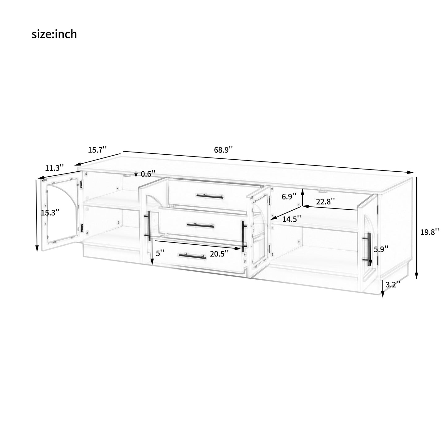 U-Can 68.9'' Modern Minimalist TV Stand for TVs up to 75 Inches, Entertainment Center Media Console Cabinet with Adjustable Shelves for Living room