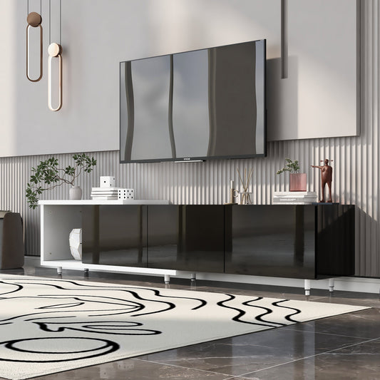 U-Can 70.1''-100'' Modern Stylish  TV Stand  TV Cabinet for 80+inch TV, White+Black, (Old SKU:WF299723AAB)