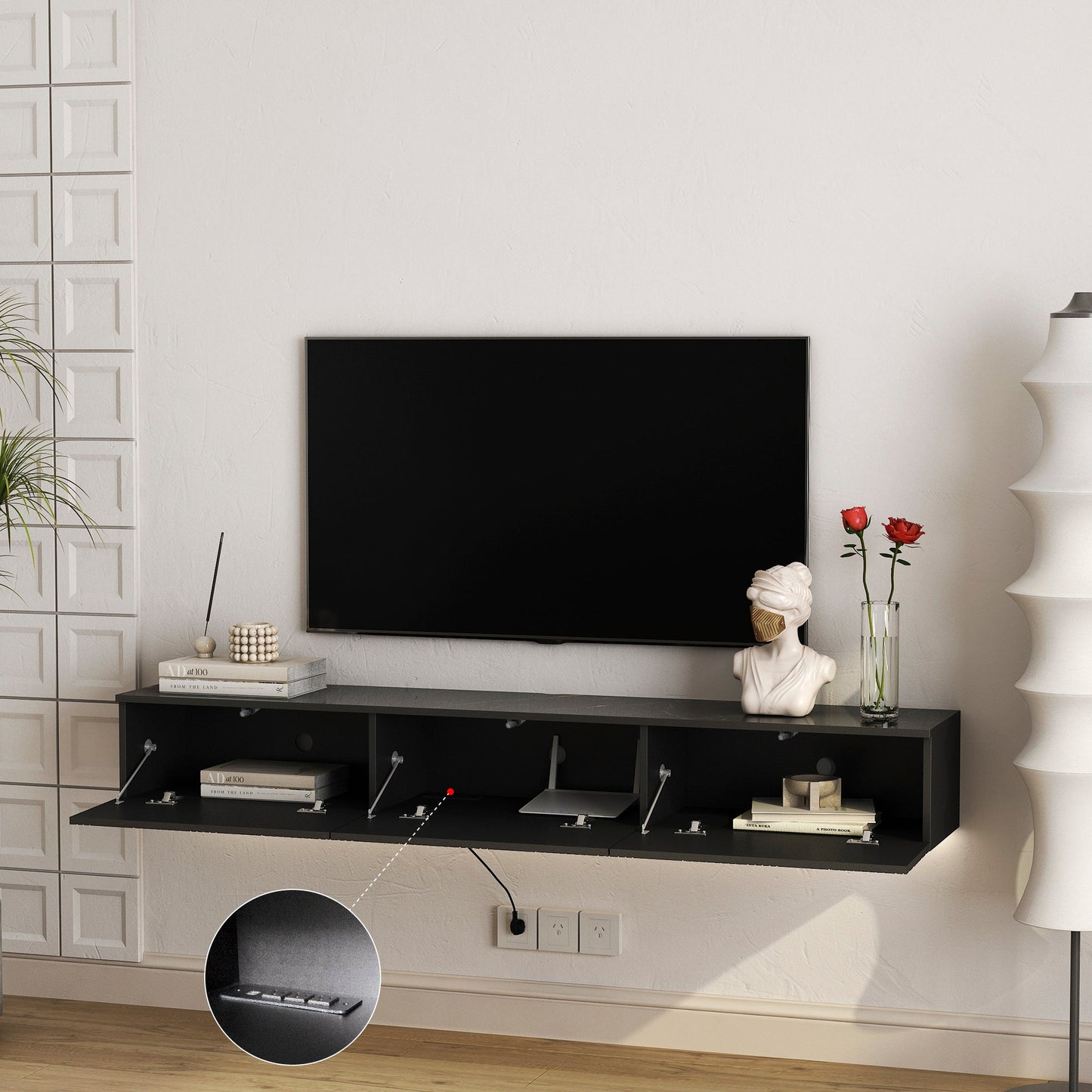 Floating TV Stand Wall Mounted with 16 Color LEDs,67' Modern TV Stand, Floating TV Cabinet Entertainment Center for 55 60 65 Inch TV,Black