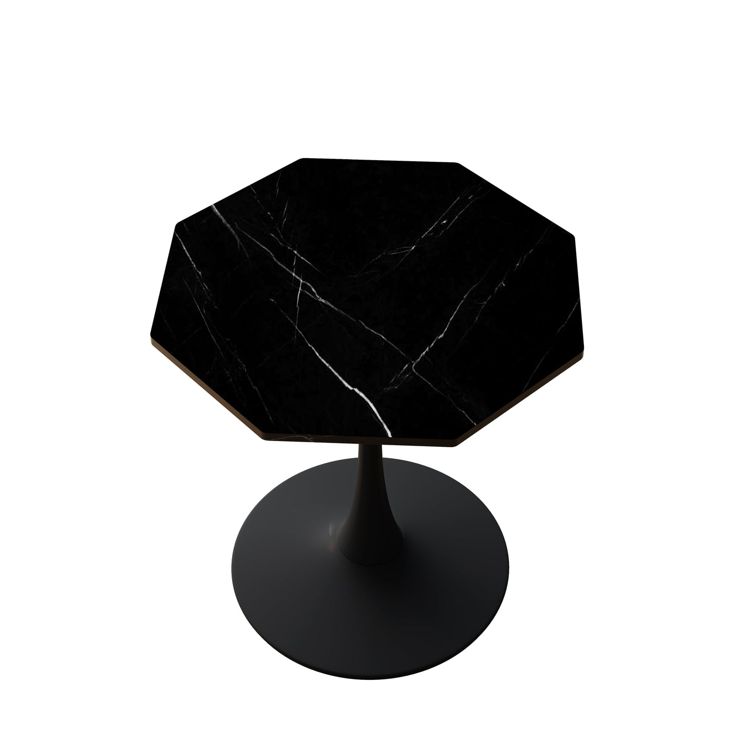 31.50'Modern Octagonal Coffee Table with Printed Black Marble Table Top,Metal Base, for Dining Room, Kitchen, Living Room