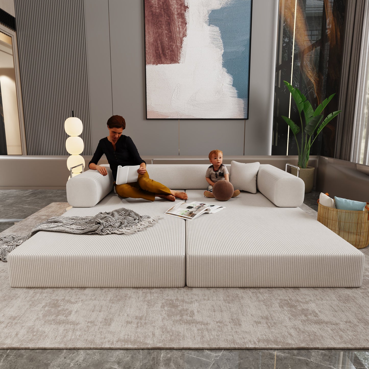 Double sofa, sofa bed, multifunctional compression sofa, wide body sofa, pure sponge sofa, fine striped velvet fabric sofa