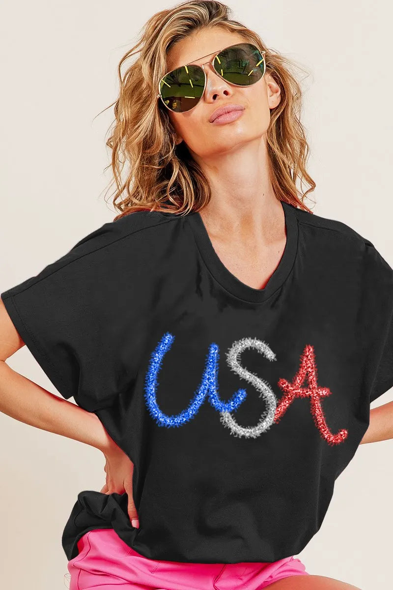 BiBi Metallic Letter Short Dolman Sleeve Top - Lee's Retail