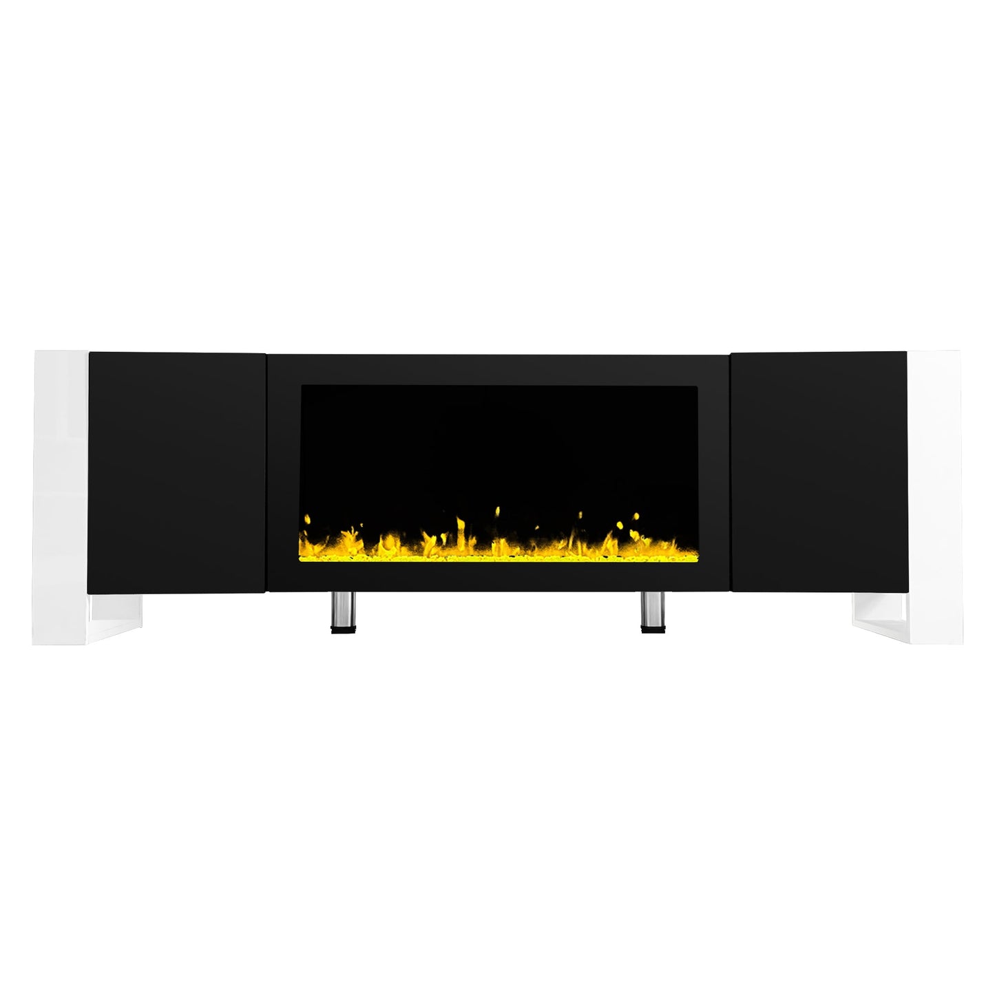 ON-TREND Modern TV Stand with 34.2' Non-heating Electric Fireplace, High Gloss Entertainment Center with 2 Cabinets, Media Console for TVs up to 78', Black